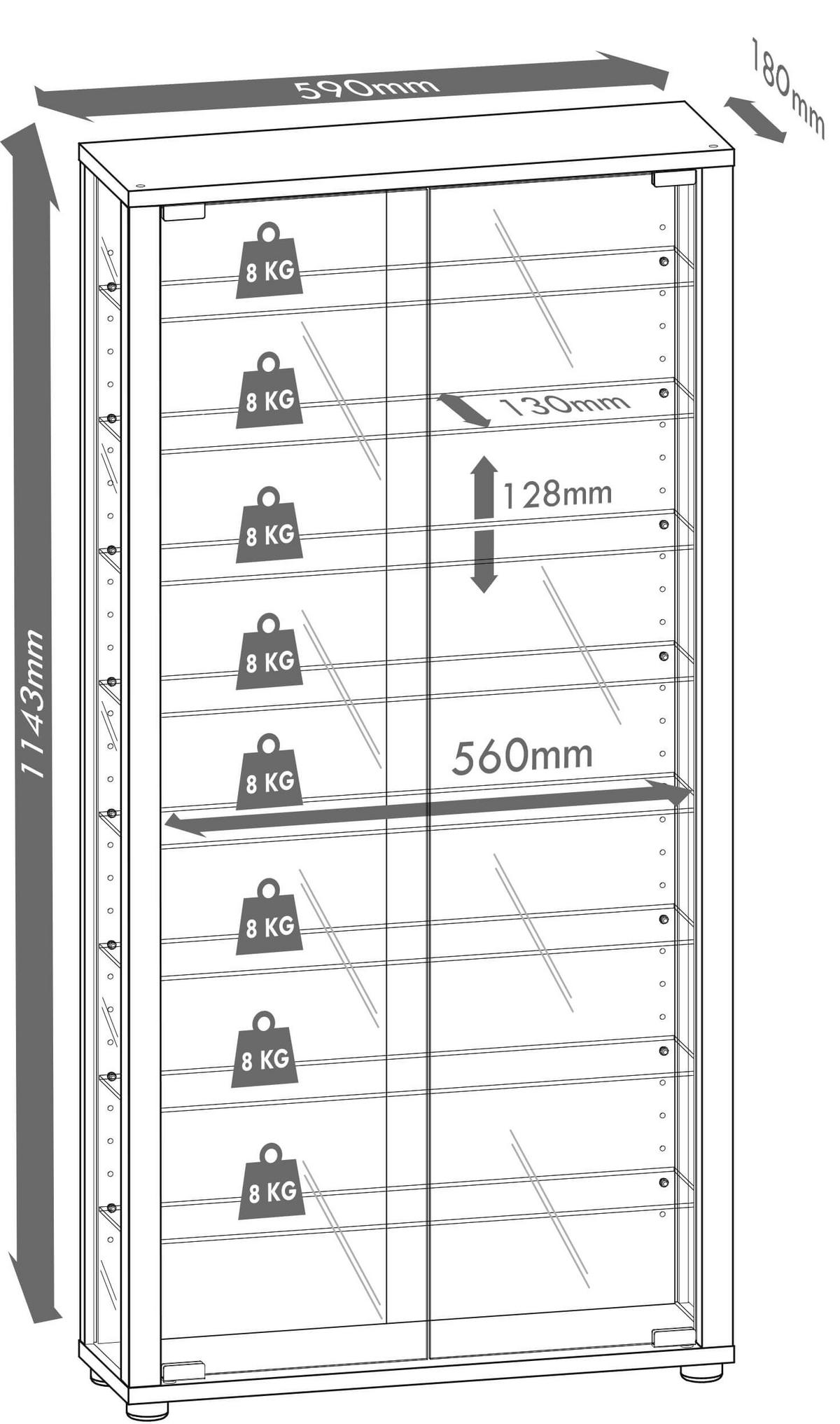 Vitrine Lumo ca. 59x115x18 cm Nussbaum - Nussbaumfarben, MODERN, Glas/Holzwerkstoff (59/114,8/18cm) - MID.YOU