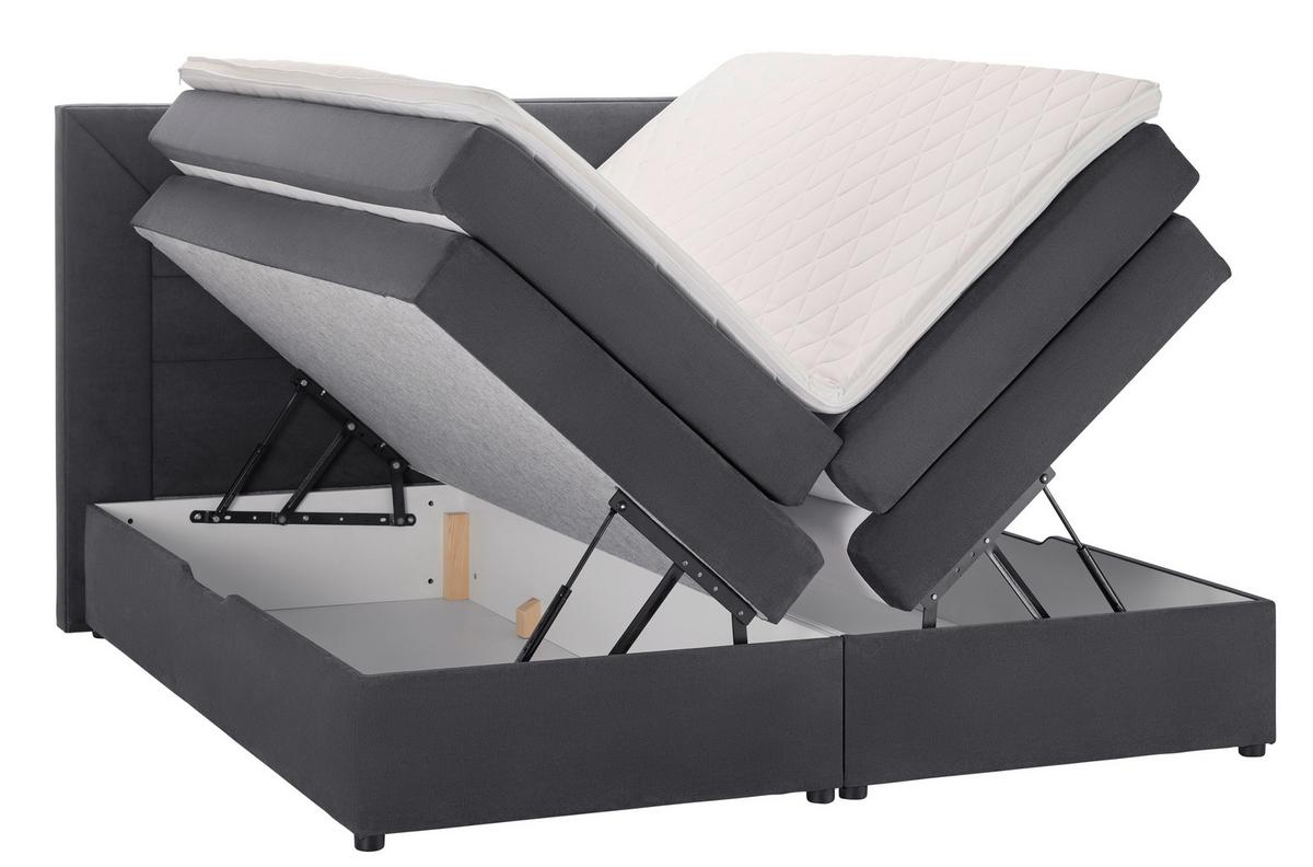 Boxspringbett Maja ca. 180x200 cm Grau mit Topper - Schwarz/Grau, Modern, Holz/Kunststoff (180/200cm) - Bessagi Home