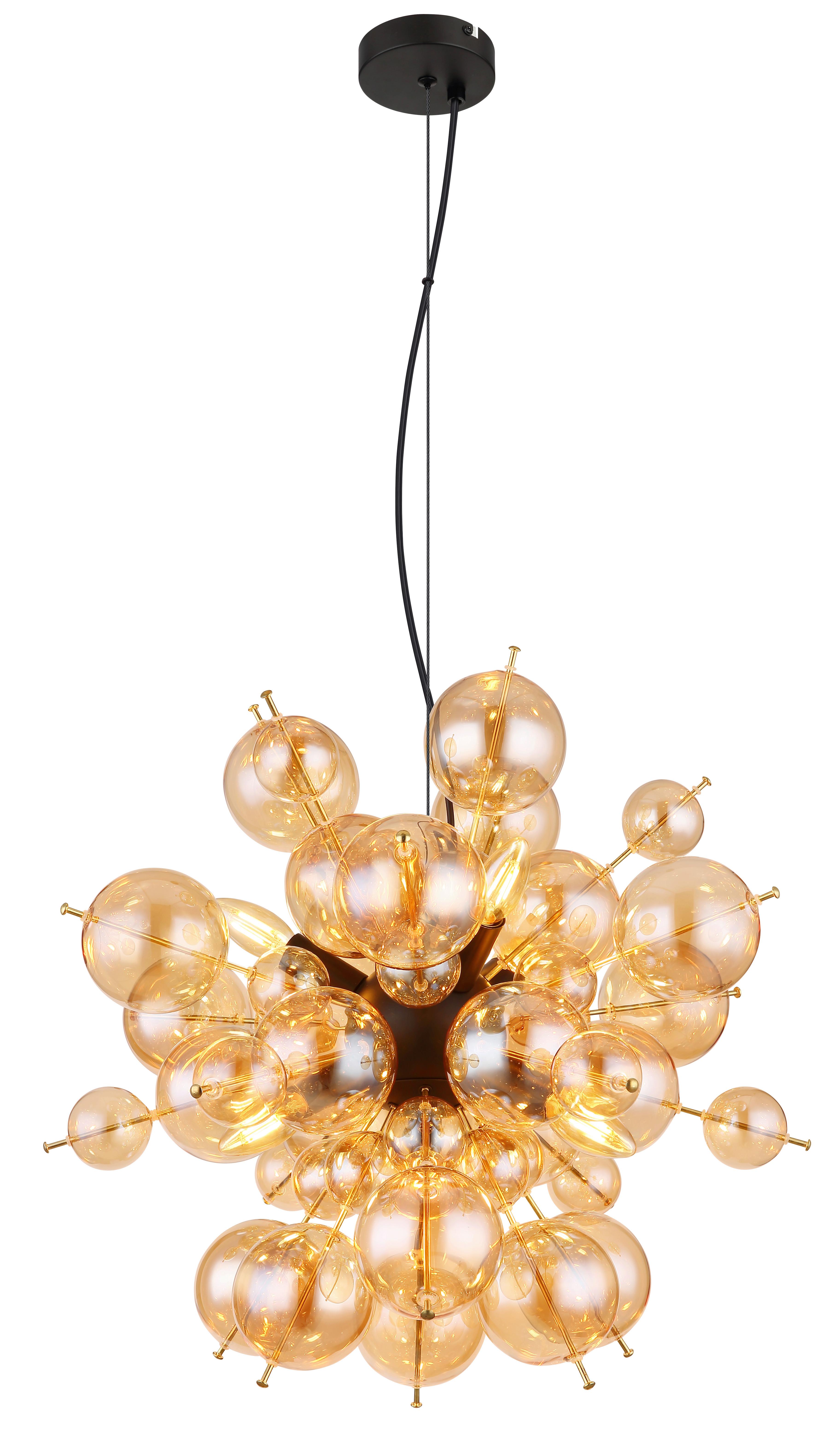 Hängeleuchte Udo Goldfarben max. 25 Watt - Goldfarben/Schwarz, Design, Glas/Metall (55/120cm) - Globo