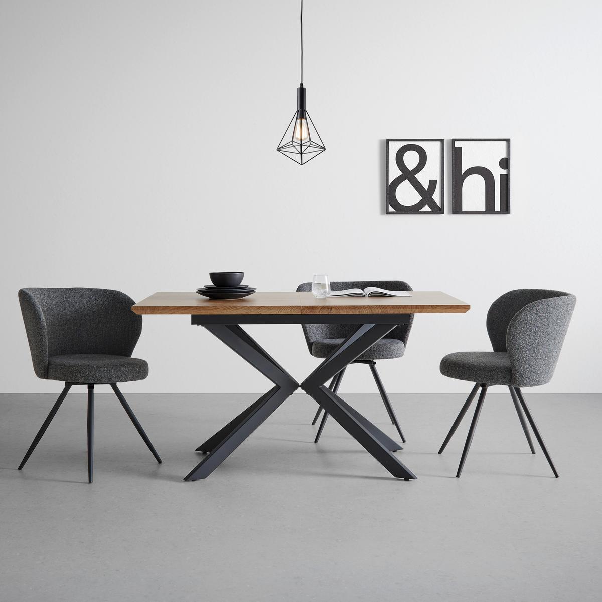 Esstisch ausziehbar Aki Walnussfarben MDF - Walnussfarben/Schwarz, Modern, Holzwerkstoff/Metall (140-180/80/76cm) - Bessagi Home