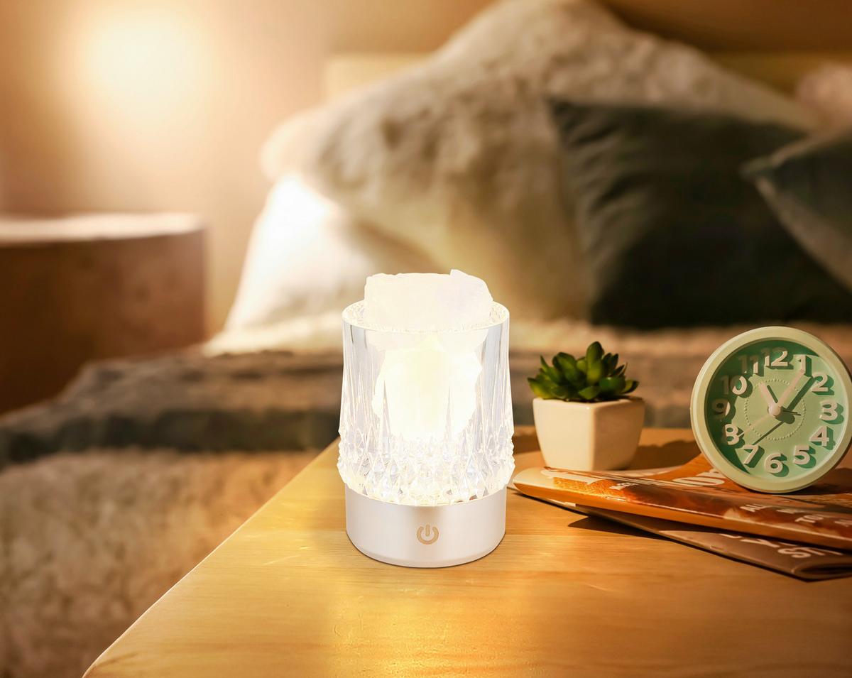 AKKU-TISCHLEUCHTE 21044S LIZZY - Weiss/Transparent, Basics, Kunststoff/Stein (7,8/10,5cm) - Globo