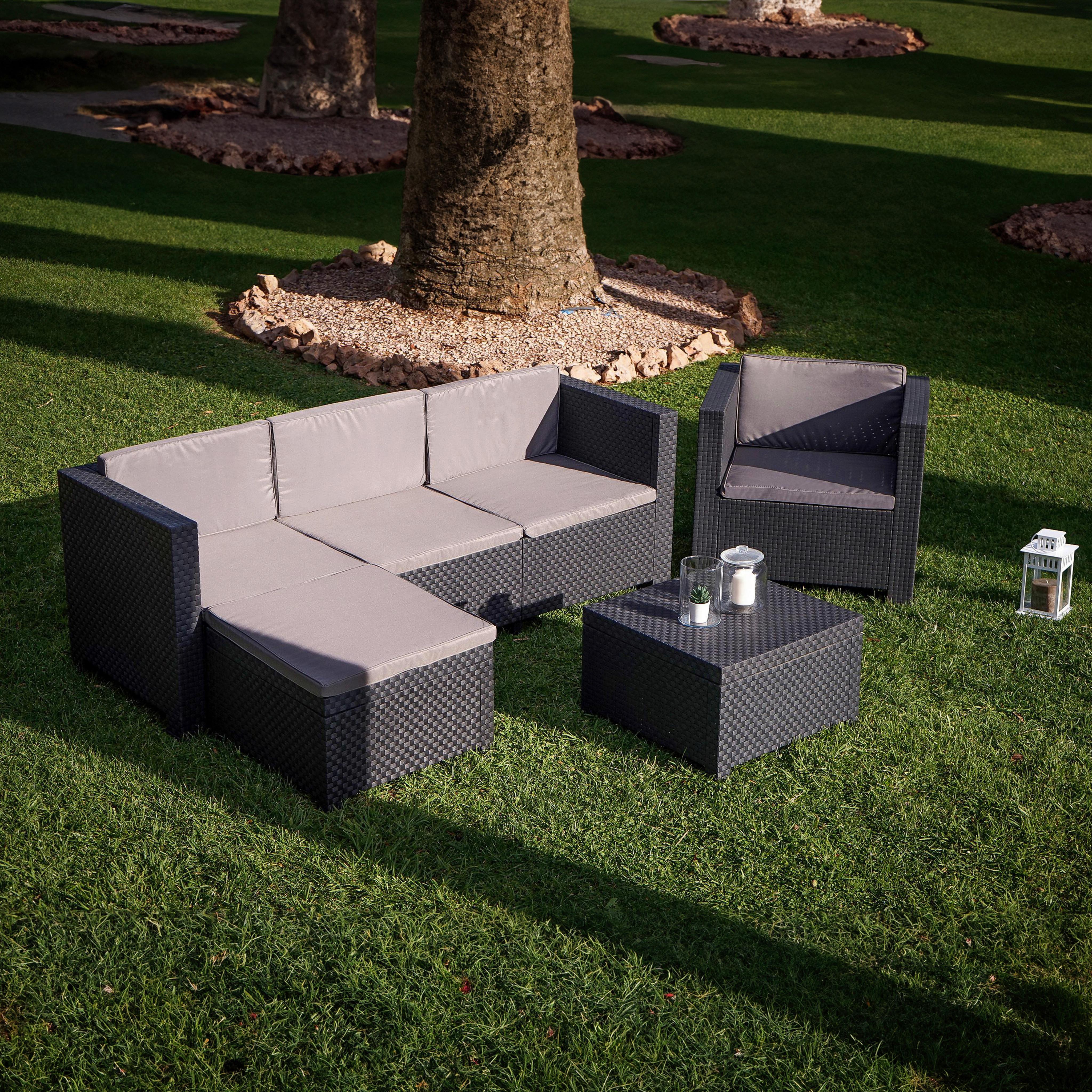 LOUNGEGARNITUR MANHATTAN ANTHRAZIT - Anthrazit, Basics, Kunststoff (160/80/60cm) - Gardenson