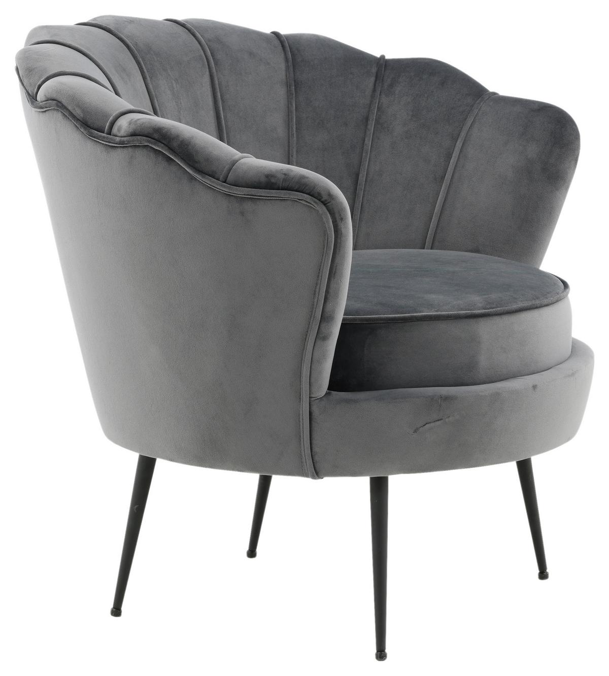 Sessel Calais ca. 83x76 cm Dunkelgrau Samt - Dunkelgrau/Schwarz, Design, Textil/Metall (83/76/77cm) - Livetastic