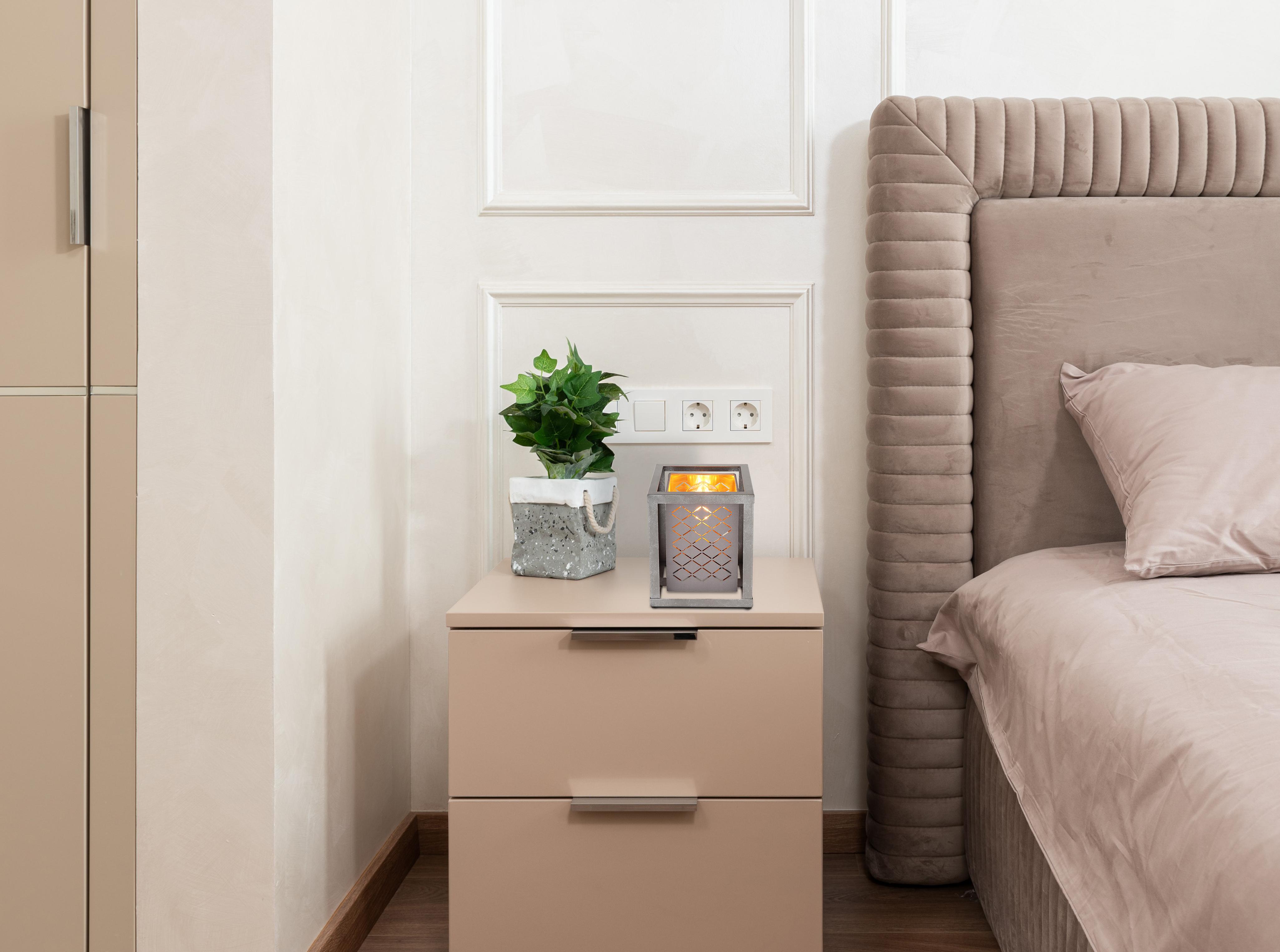 Tischleuchte Thomas in Grau max. 25 Watt - Silberfarben/Goldfarben, Design, Textil/Metall (17/17/22cm) - Globo