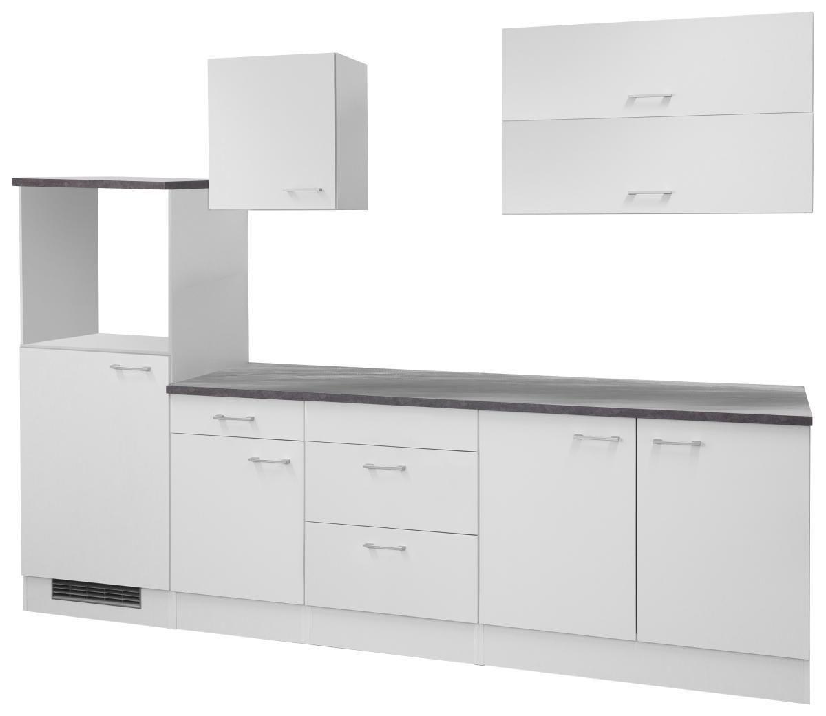 Küchenleerblock Lucca B: ca. 270cm Weiß - Graubraun/Alufarben, MODERN, Holzwerkstoff/Kunststoff (270cm) - FlexWell
