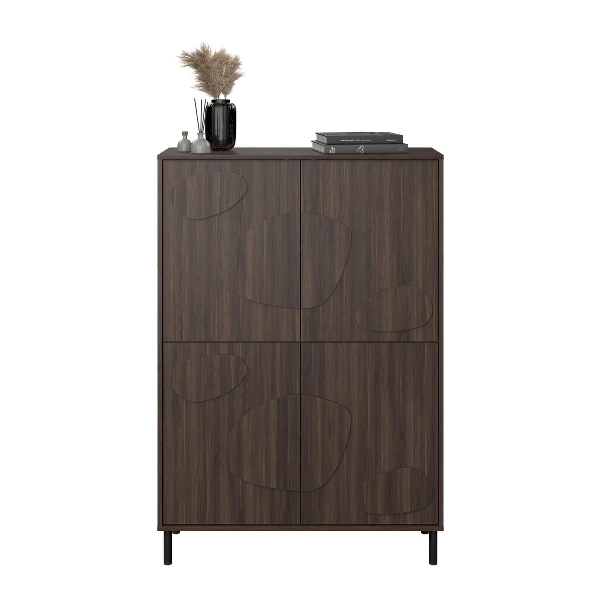 Highboatd Peonia Dunkelbraun - Dunkelbraun/Schwarz, MODERN, Holzwerkstoff/Metall (105/151/40cm) - Mömax