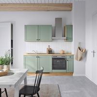 Küchenblock Cascada Low m. Geräten Schilfgrün - Schilfgrün/Eichefarben, MODERN, Holzwerkstoff/Metall (210cm) - Nobilia