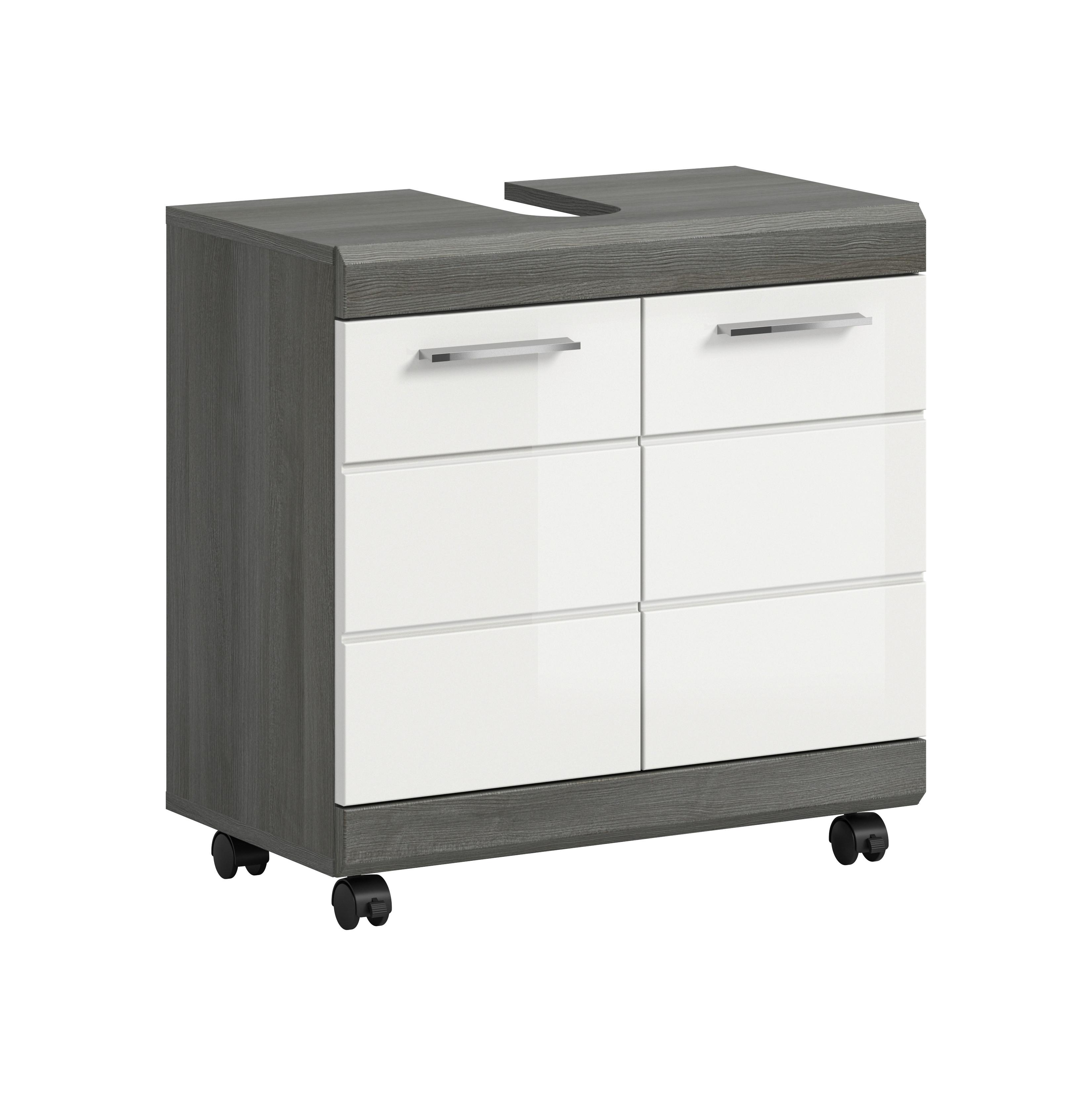 Waschbeckenunterschrank Scout Grau/Weiß Hochglanz - Weiß Hochglanz/Silberfarben, Trend, Holzwerkstoff/Kunststoff (60/60/34cm) - MID.YOU