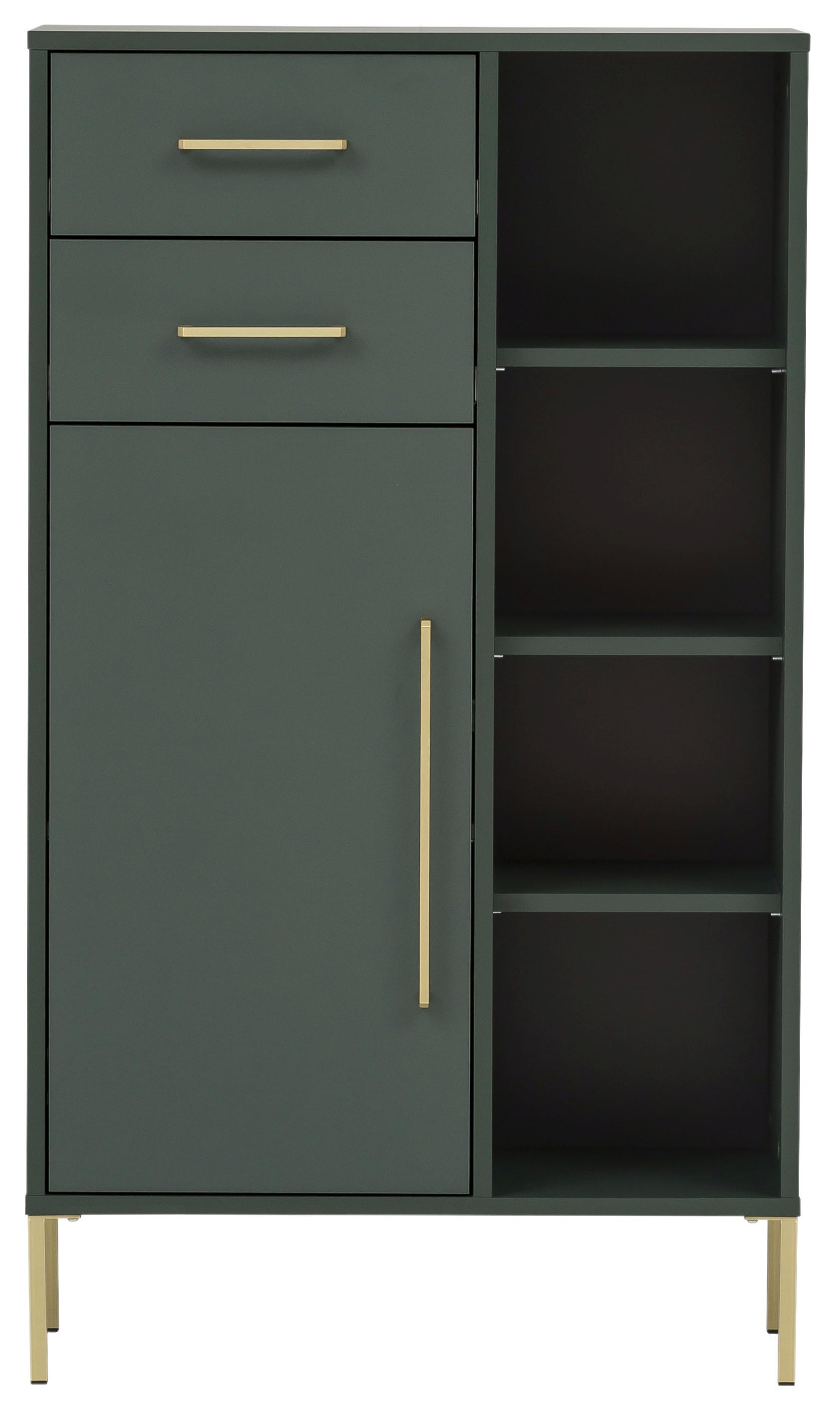 Srednje Visoka Omara Kent, Zelena - zlate barve/gozdno zelena, Moderno, kovina/leseni material (67,1/117,4/33,1cm) - Stylife
