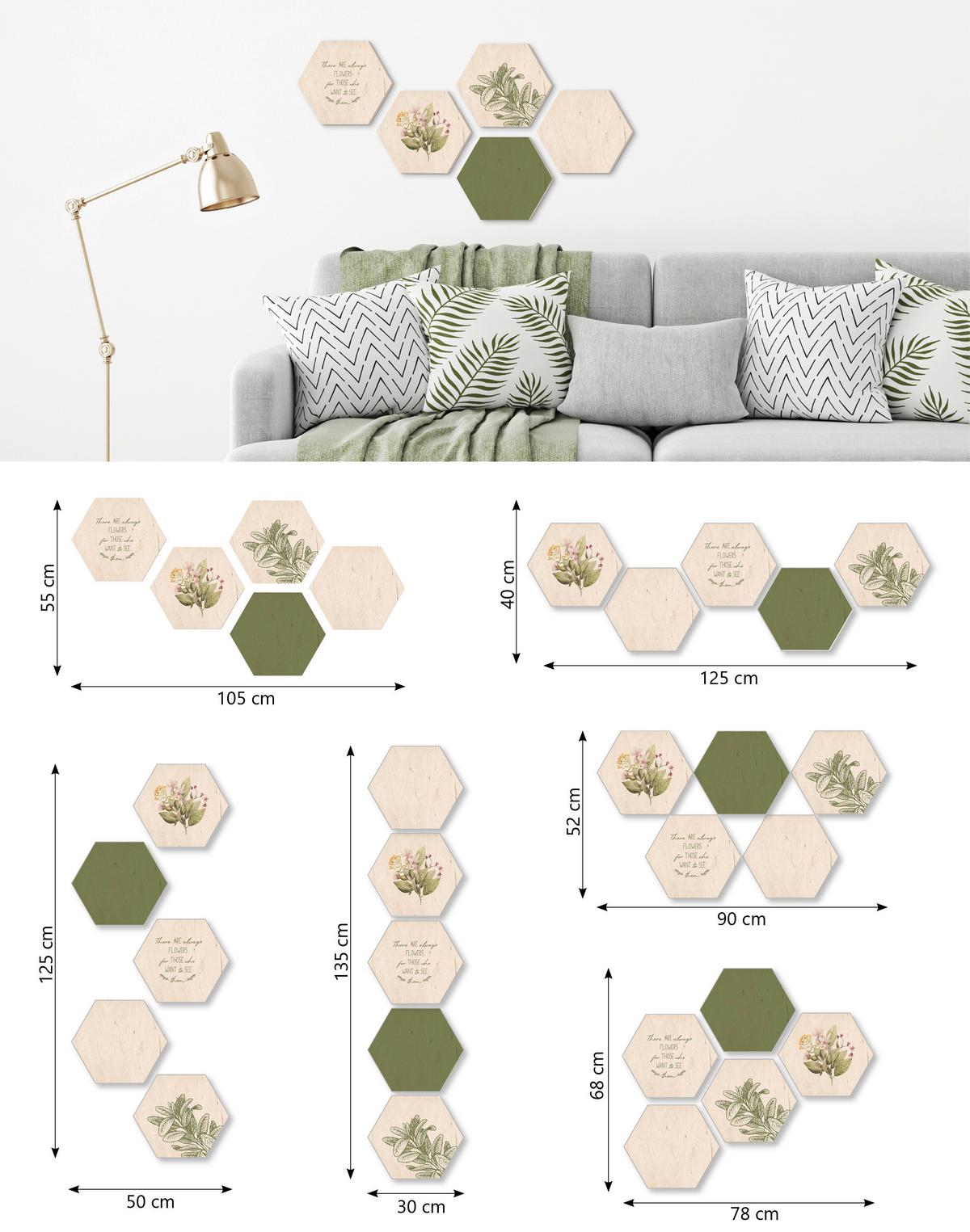 Bild Hexagon, 5er Set - Hellgrün/Grün, Holz (30/25cm) - Modern Living