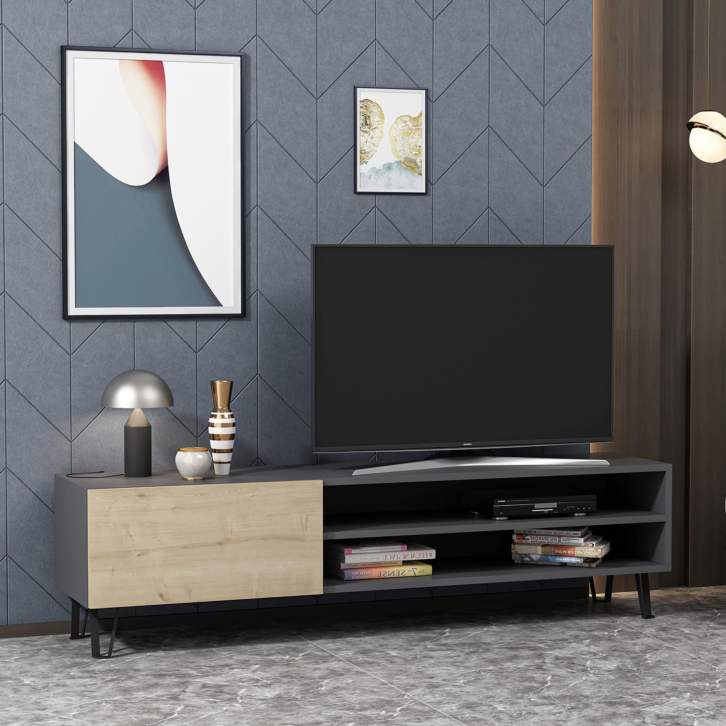 Lowboard "Bliss", Anthrazit, Eichefarben - Eichefarben/Anthrazit, Design, Holzwerkstoff/Metall (160/47/37,4cm) - Livetastic