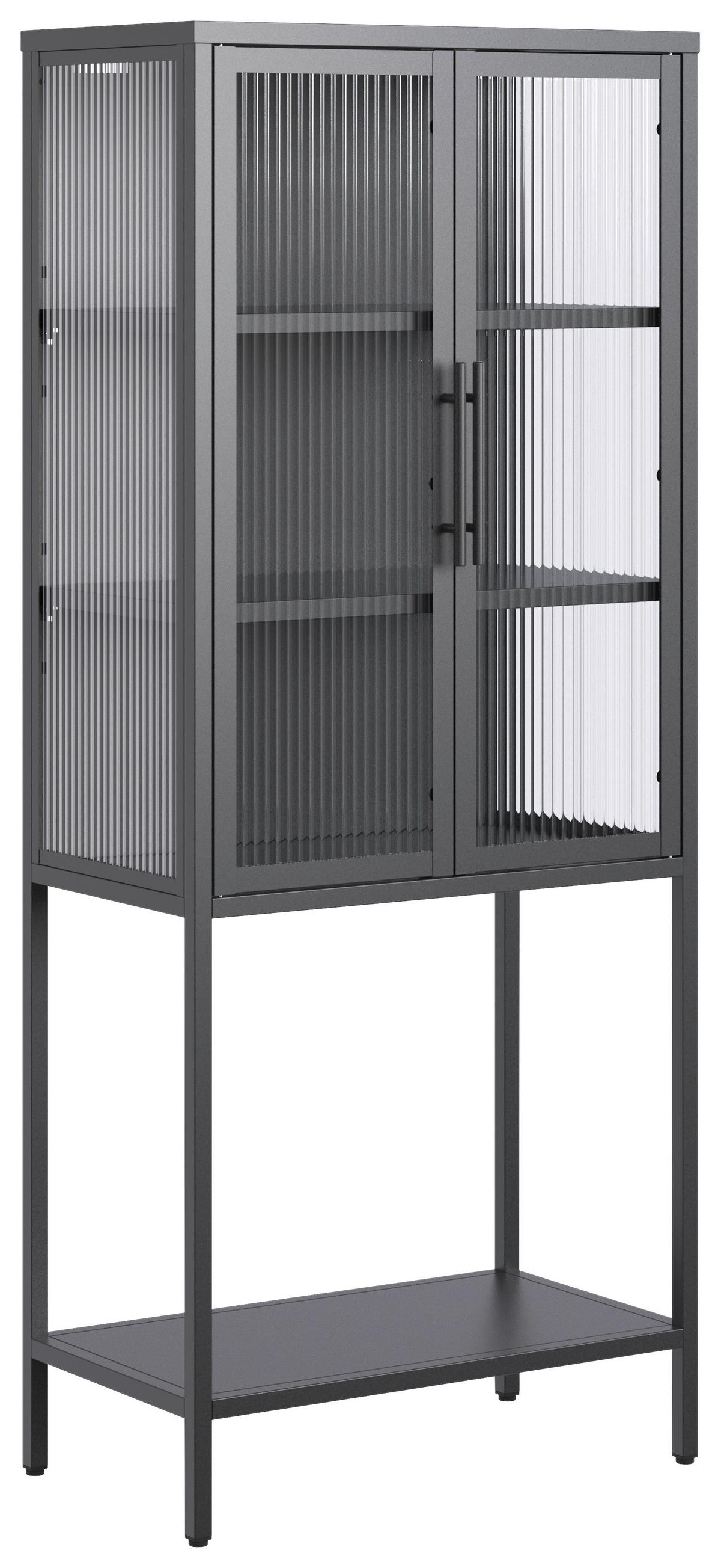 Vitrine Cube Schwarz Metall Riffelglas - Klar/Schwarz, MODERN, Glas/Metall (60/146/34cm) - Premium Living