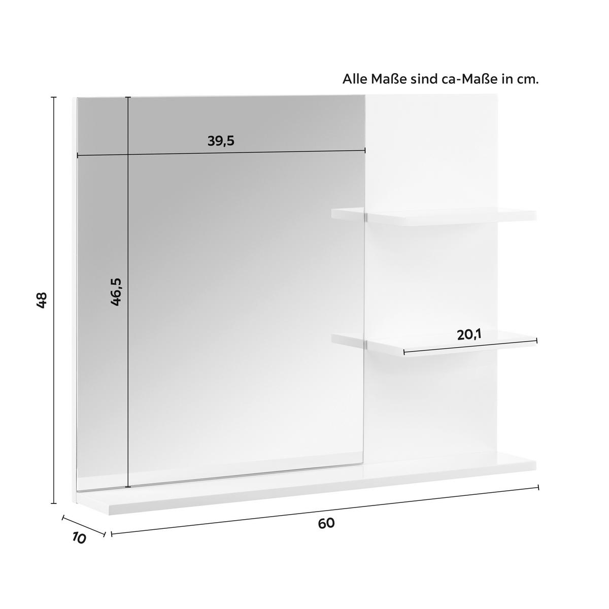 Omara Z Ogledalom Tia, Bela - bela, Moderno, steklo (60/48/10cm) - Bessagi Home