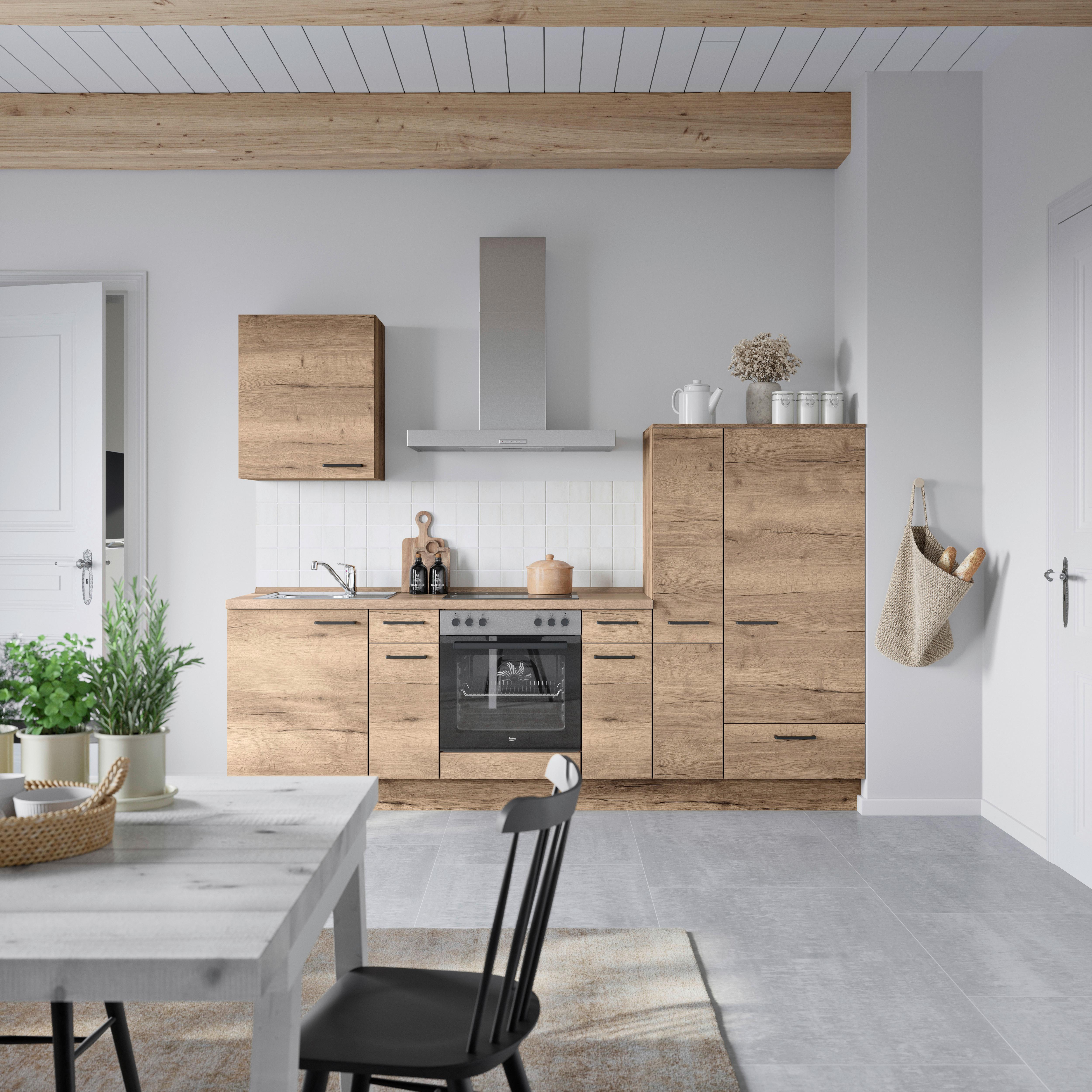 Küchenblock Structura Low m. Geräten Eiche dunkel - Eiche dunkel/Eichefarben, MODERN, Holzwerkstoff/Metall (270cm) - Nobilia