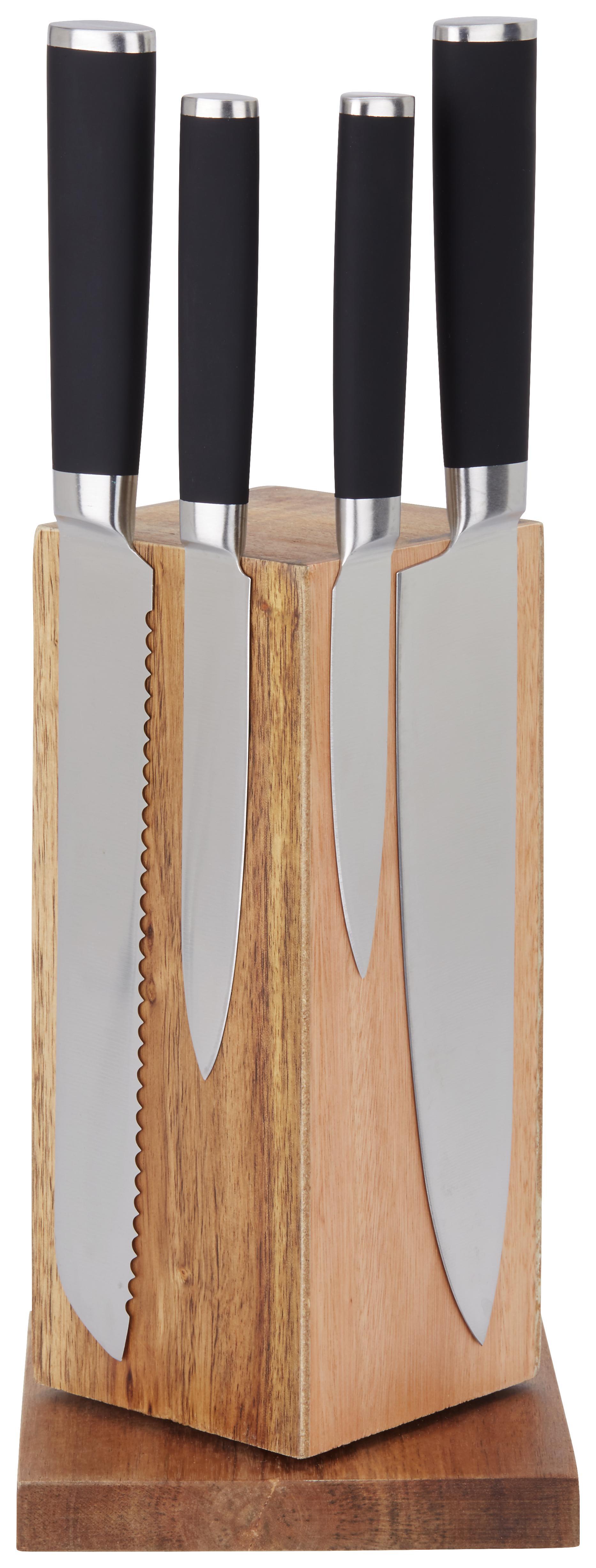 Messerset mit Messerblock Cassy rostfrei, 5-teilig - Edelstahlfarben/Schwarz, MODERN, Kunststoff/Metall (14/14/30cm) - Zandiara