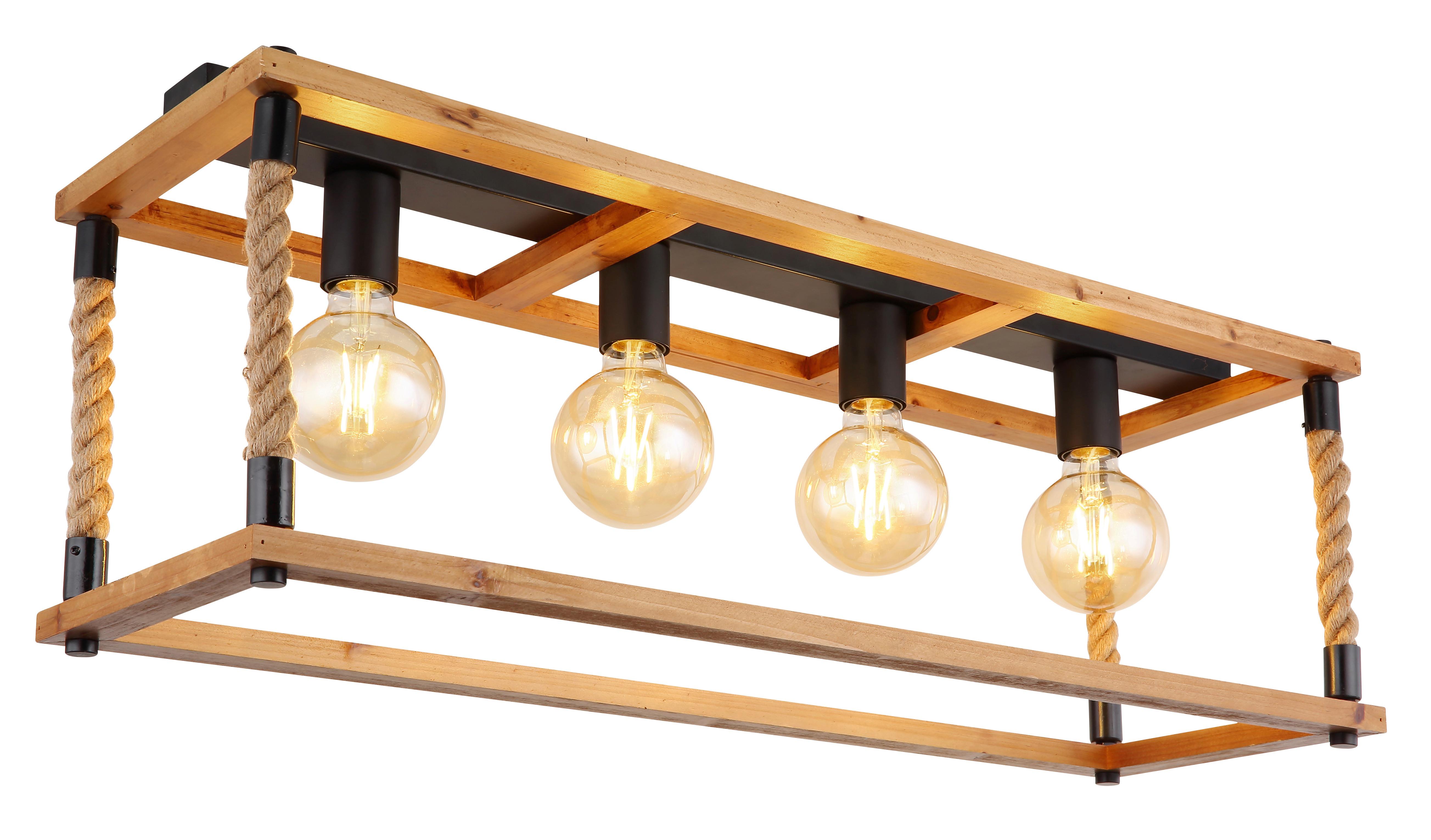 Deckenleuchte Vernon max. 60 Watt - Schwarz/Braun, Natur, Naturmaterialien/Holz (80/25/31cm) - Globo