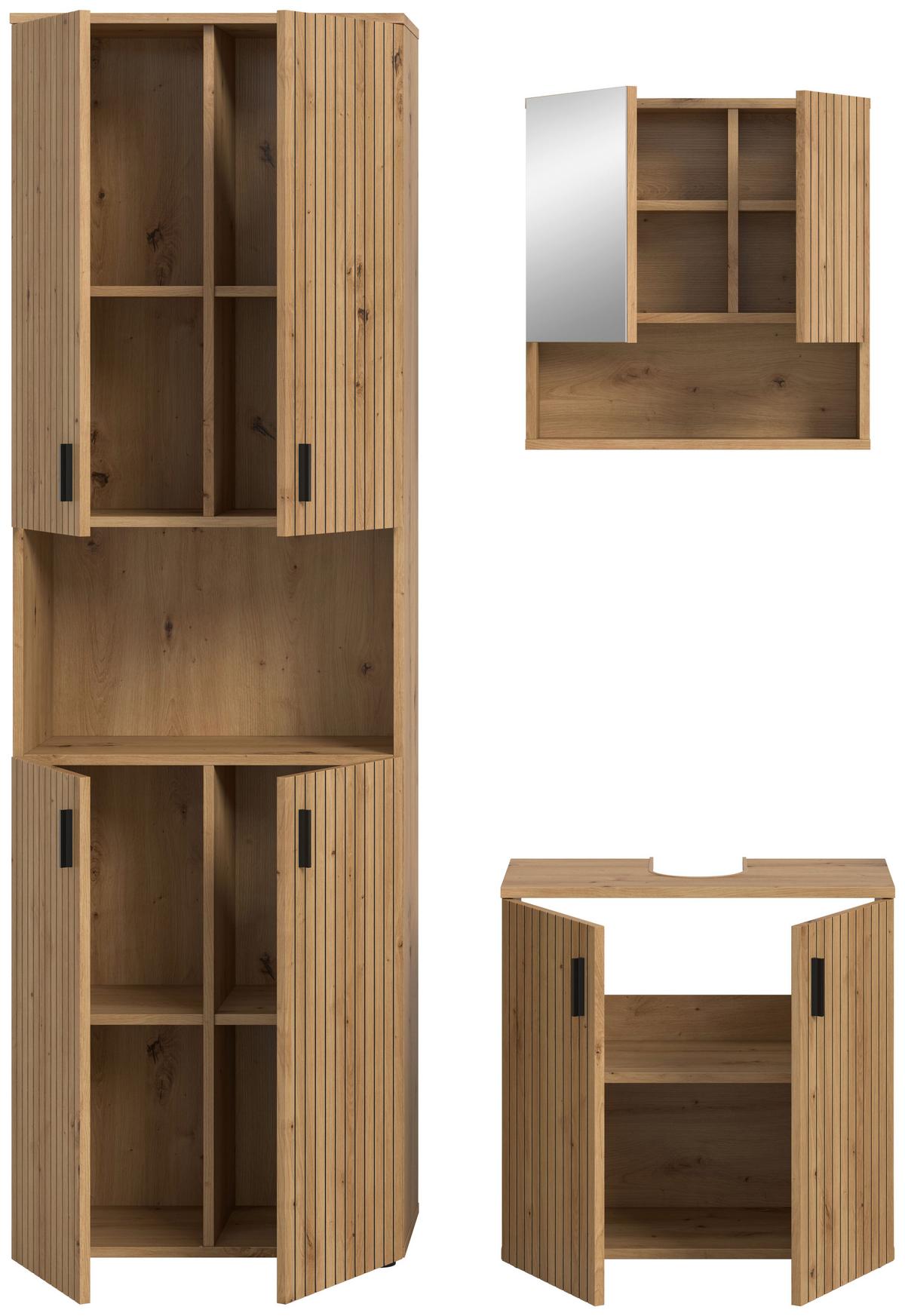 Kopalnica Mone, Barva Hrasta, 3-Delna - črna/hrast artisan, Basics, umetna masa/leseni material (120cm) - MID.YOU