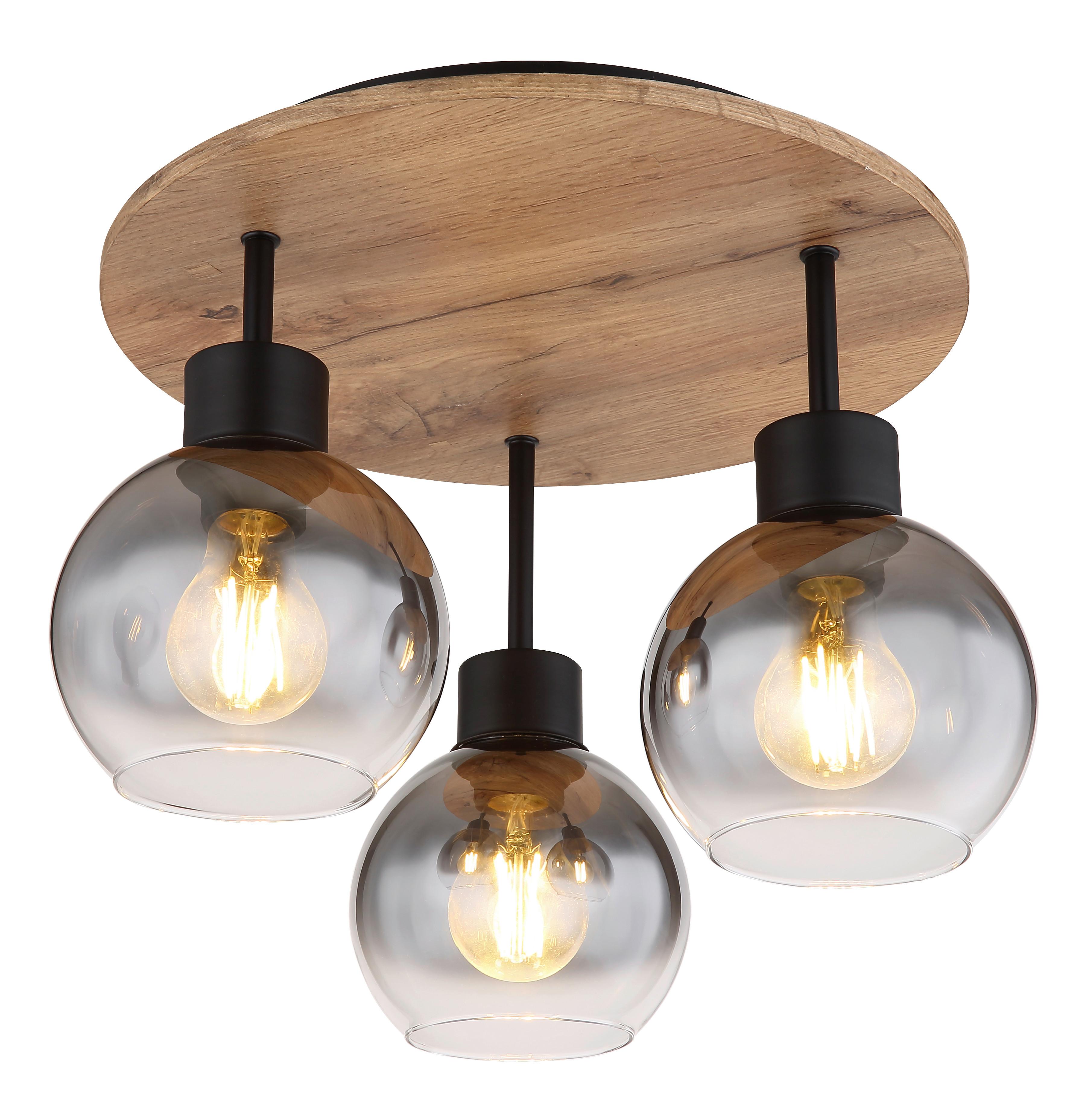 Deckenleuchte Moitas in Braun/Grau/Schwarz max. 40W - Schwarz/Braun, Natur, Glas/Holzwerkstoff (38/30cm) - Globo