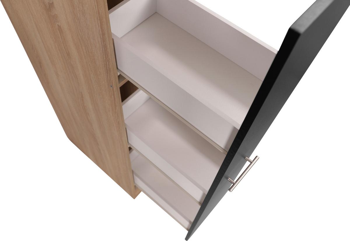 Izvlečna Omara Merle, Barva Hrasta, Črna - srebrne barve/črna, Basics, kovina/leseni material (30/144,8/60cm) - Respekta