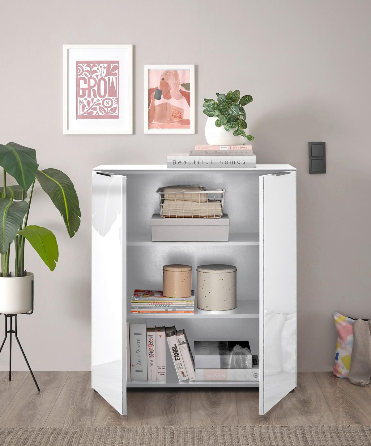 Kommode Siena Weiß - Chromfarben/Schwarz, MODERN, Glas/Holzwerkstoff (90/99/40cm) - Mömax