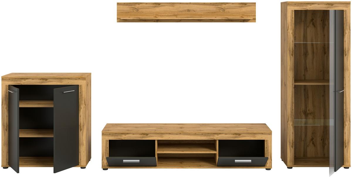 ANSAMBLU MOBILIER CAMERA DE Z JAM - antracit/stejar Wotan, Design, sticlă/material pe bază de lemn (330/159/35cm) - Modern Living