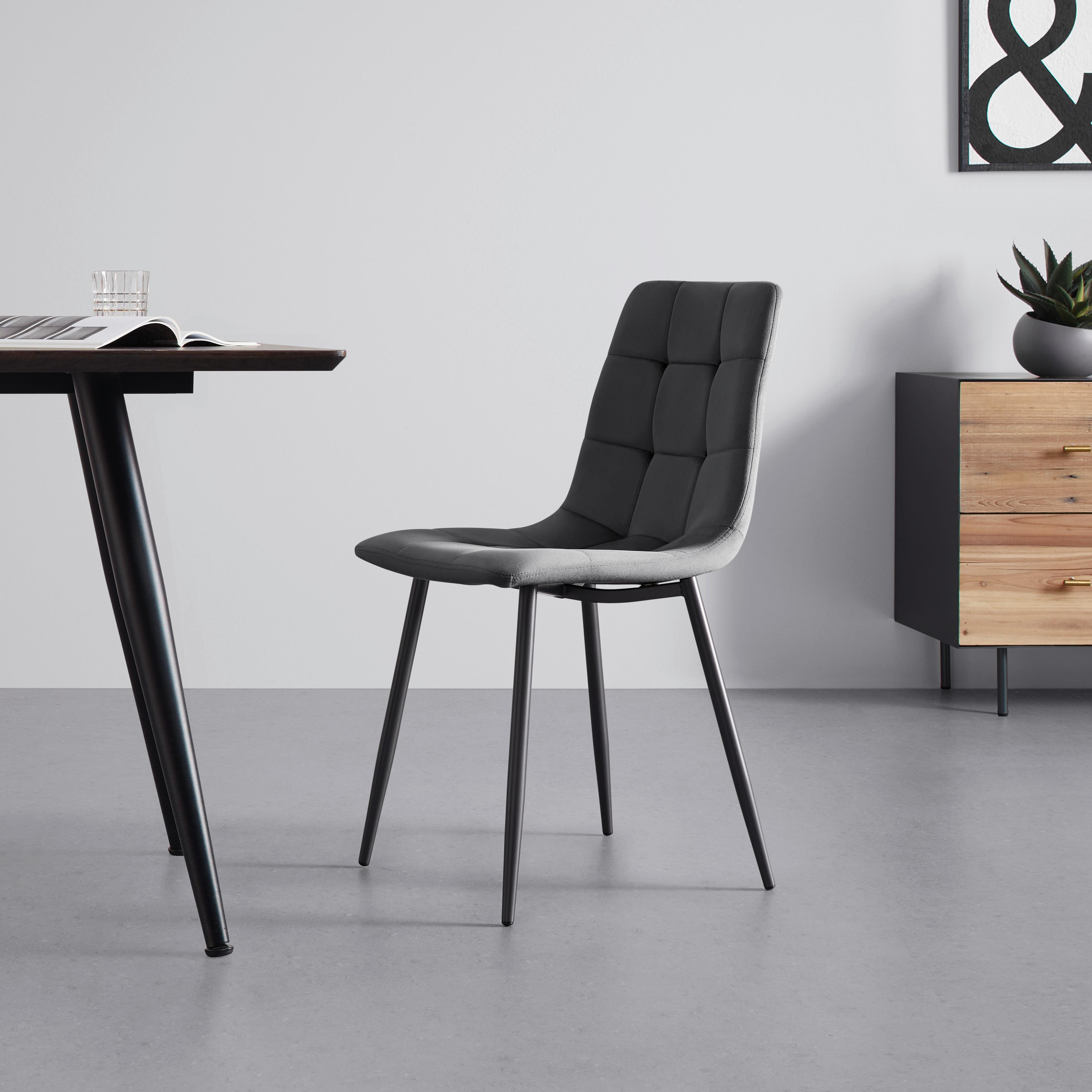 Stol Ria, Temno Siva, Žamet - temno siva/črna, Moderno, kovina/tekstil (43,5/87/54cm) - Bessagi Home