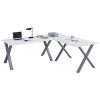 Kotna Pisalna Miza Lona, Bela, 130x130cm - srebrne barve/bela, Moderno, kovina/leseni material (130/130/76cm) - MID.YOU