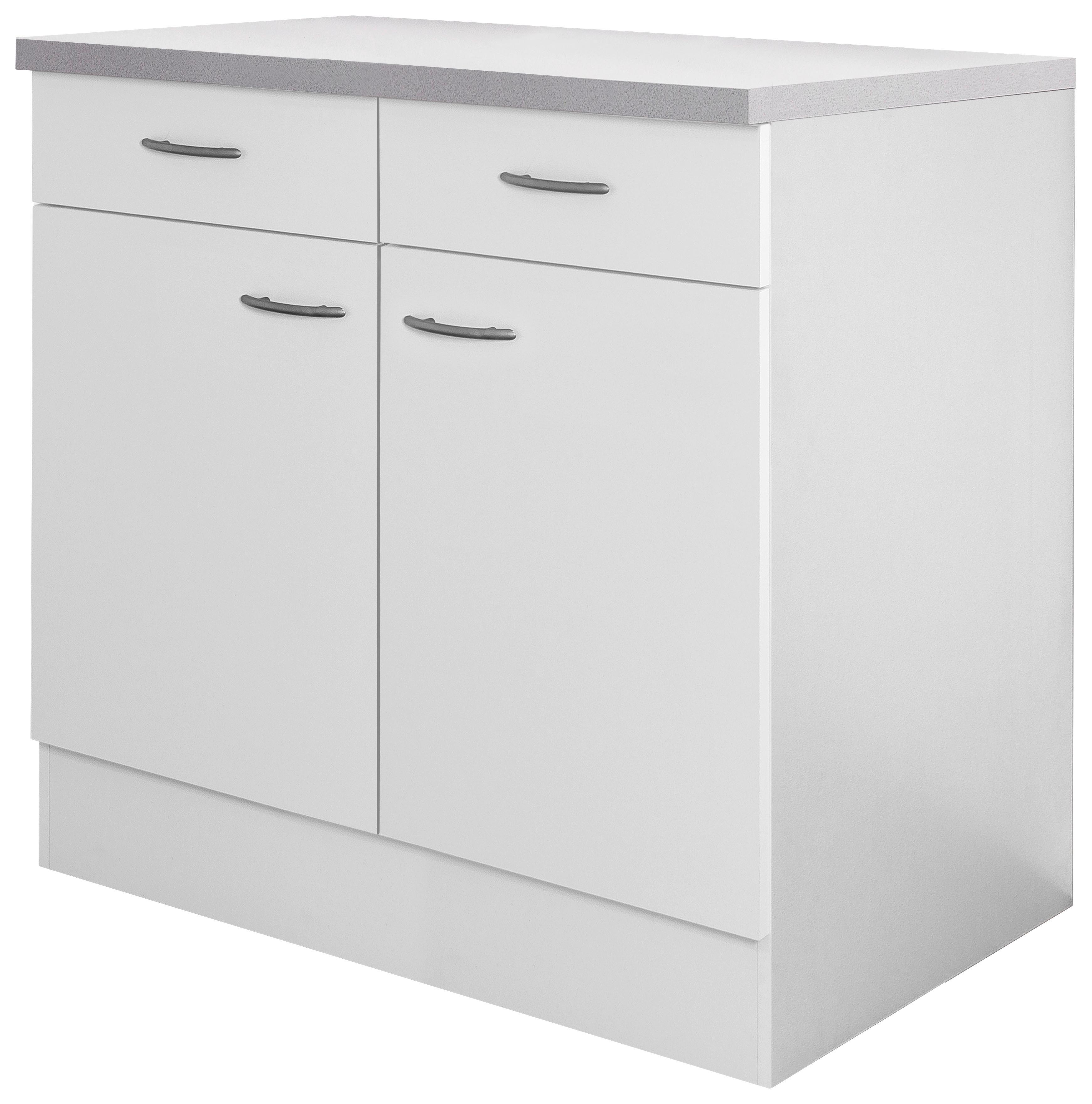 Küchenunterschrank "Wito" , Weiß - Edelstahlfarben/Hellgrau, Holzwerkstoff/Kunststoff (80/85/60cm) - FlexWell