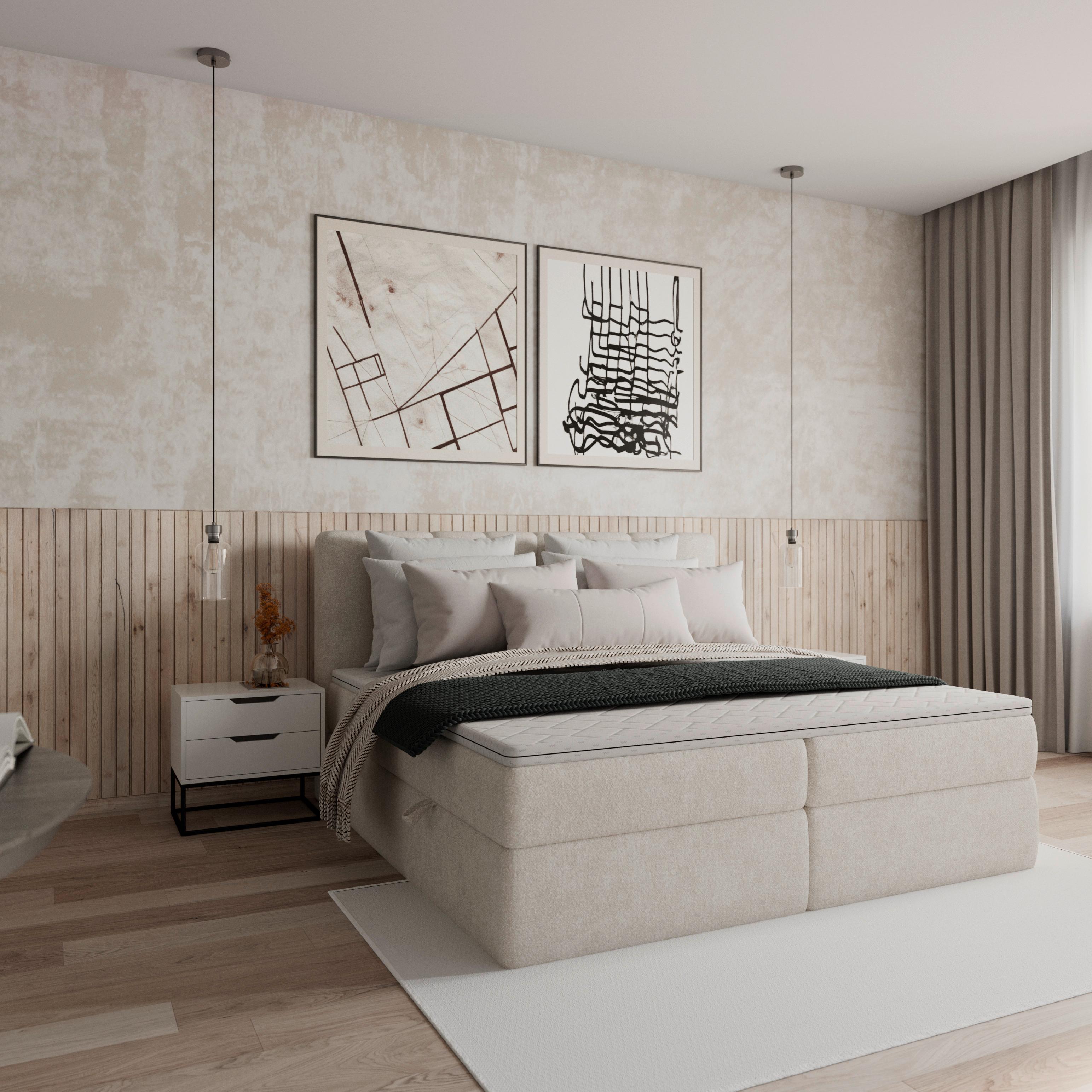 Postelja Z Vzmetnico Mala, 180x200, Krem, Z Nadvložkom - črna/krem barve, Moderno, umetna masa/tekstil (180/200cm) - Bessagi Home