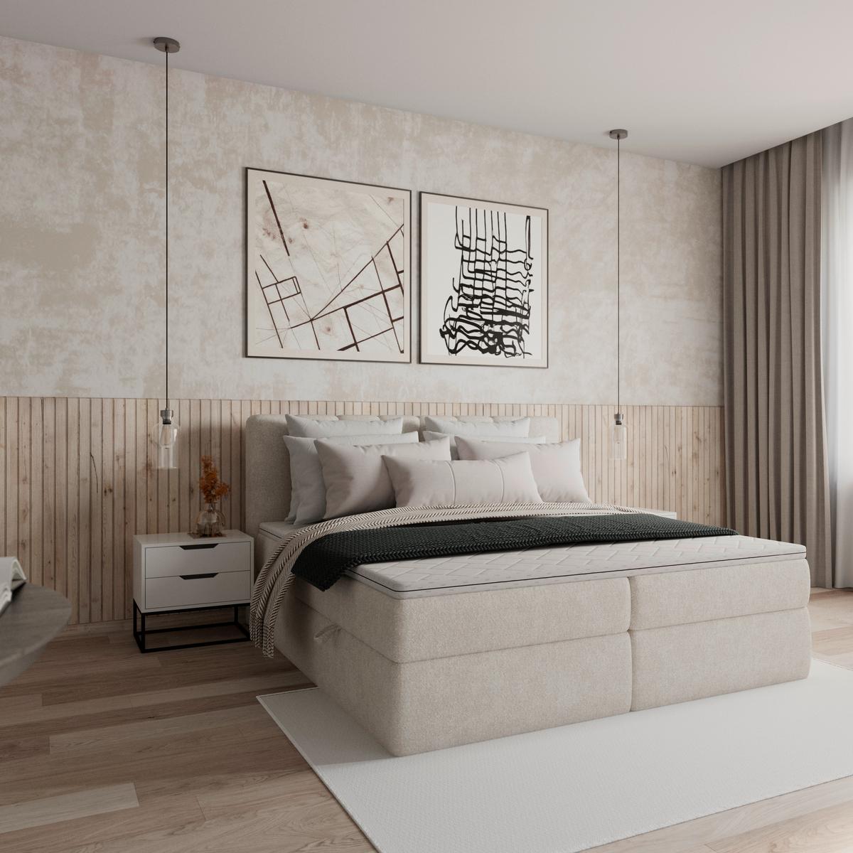 Box Ágy Mala - krém, Modern, faalapú anyag/textil (180/200cm) - Bessagi Home