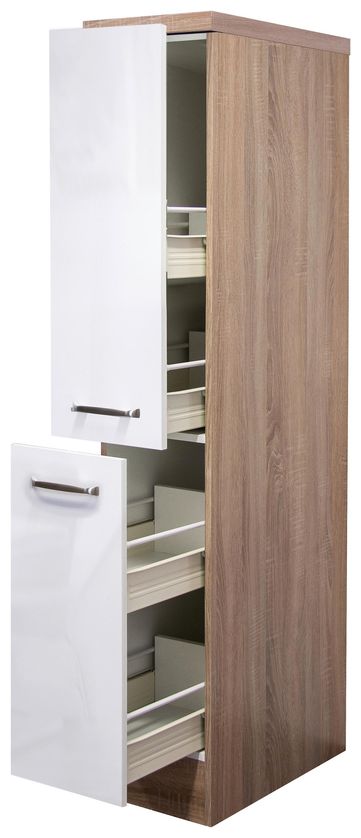 Apothekerschrank Weiß/Eiche - Edelstahlfarben/Weiß Hochglanz, MODERN, Holzwerkstoff/Metall (30/161,6/57cm) - FlexWell