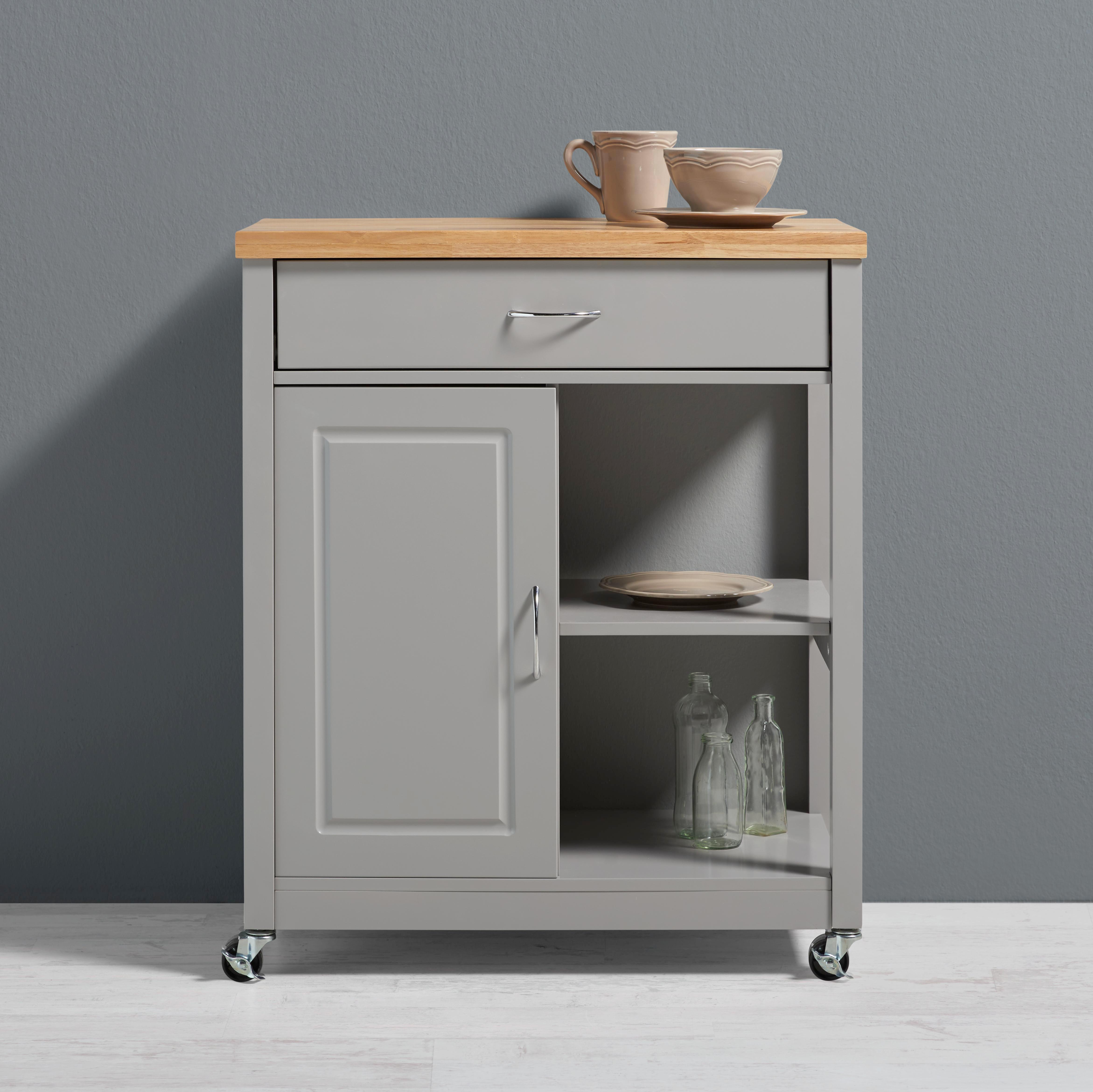 Servierwagen in Grau/Eichefarben 'Elle' - Eichefarben/Grau, MODERN, Holz/Metall (75/89/45cm) - Bessagi Home