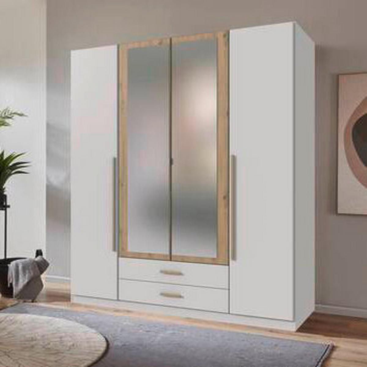 Drehtürenschrank Marburg Eiche Artisan/Weiß - Weiss/Eiche Artisan, Konventionell, Glas/Holzwerkstoff (180/199/58cm) - Mömax