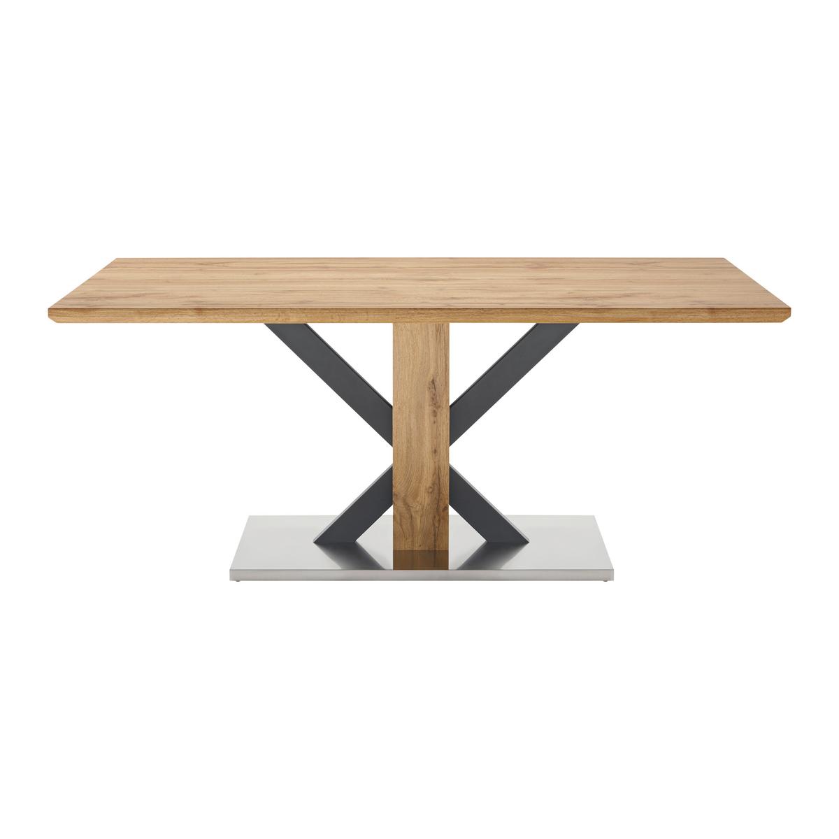 Esstisch Holz  "Klementin", ca. 180x90 cm - Edelstahlfarben/Eichefarben, Modern, Holzwerkstoff/Metall (180/76/90cm) - Bessagi Home