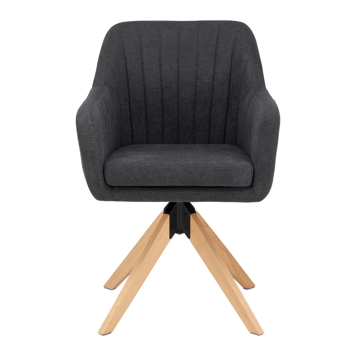 Armlehnstuhl Lucita Dunkelgrau Samt Drehbar Gepolstert - Dunkelgrau/Naturfarben, MODERN, Holz/Textil (59/88/60cm) - Bessagi Home