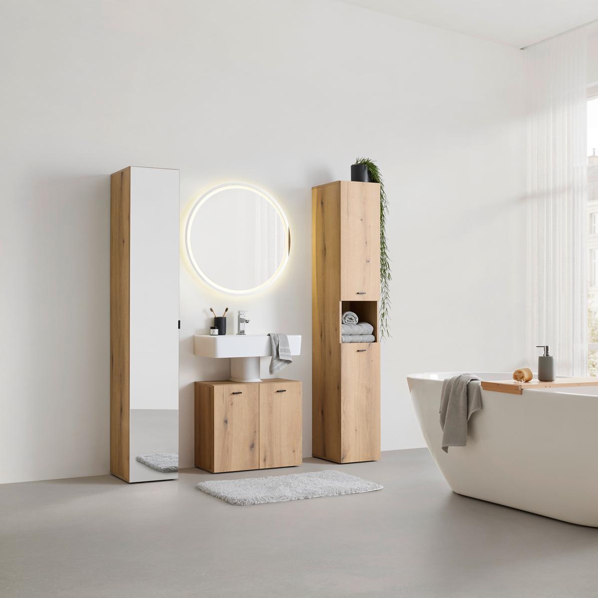 Hochschrank Basix Eichefarben ca. 30x185x39,6cm - Eichefarben/Schwarz, Basics, Glas/Holzwerkstoff (30/185/39,6cm) - Mömax