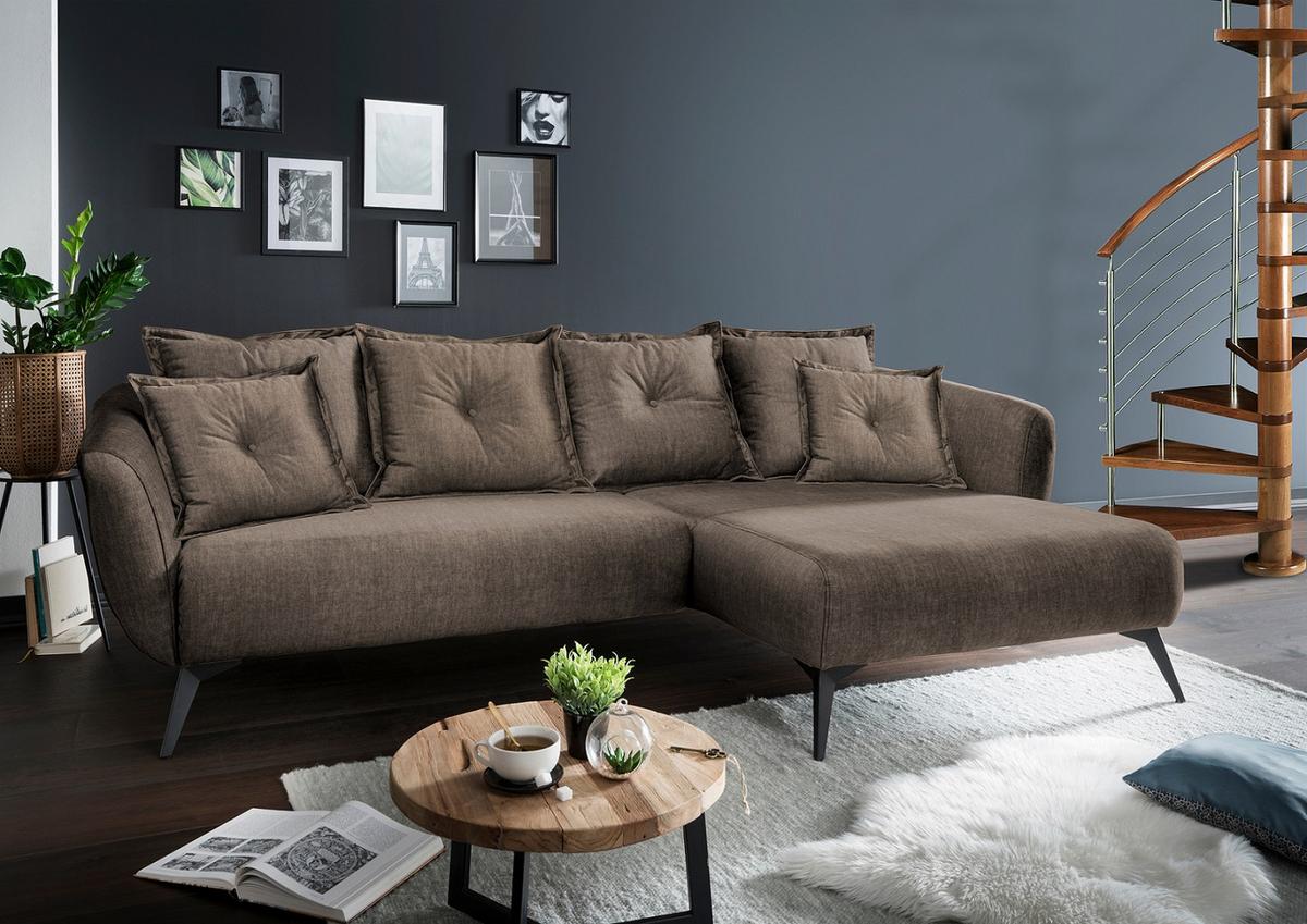 Wohnlandschaft Baggio Braun Velours - Schwarz/Braun, MODERN, Holz/Textil (277/94/162cm) - Livetastic