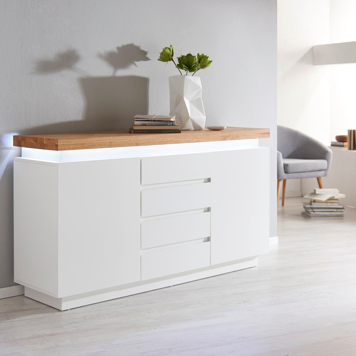 KOMODA SZEROKA ROMINA - kolor dębowy/biały, Design, materiał drewnopochodny/drewno (150/81/40cm)