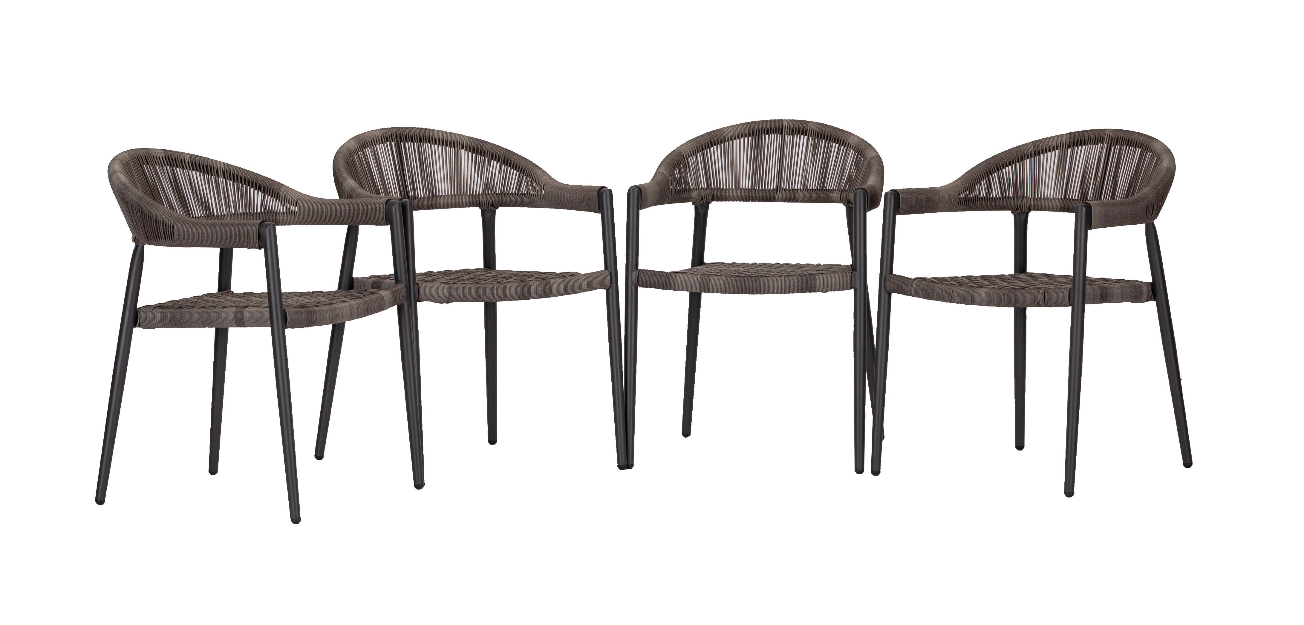 Gartensessel-Set 4-tlg. stapelbar Brooklyn Metall - Dunkelgrau/Graphitfarben, Basics, Kunststoff/Metall (56/58/78cm) - Gardenson