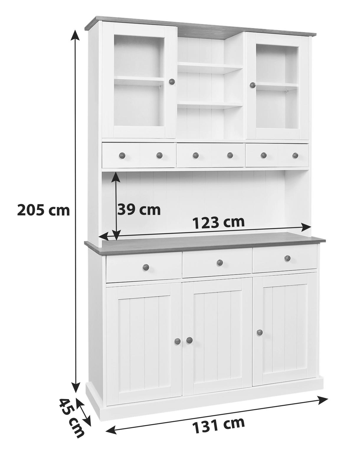 Kredenca Westerland, Masiven Bor, Bela - bela/rjava, Trend (131/205/45cm) - MID.YOU