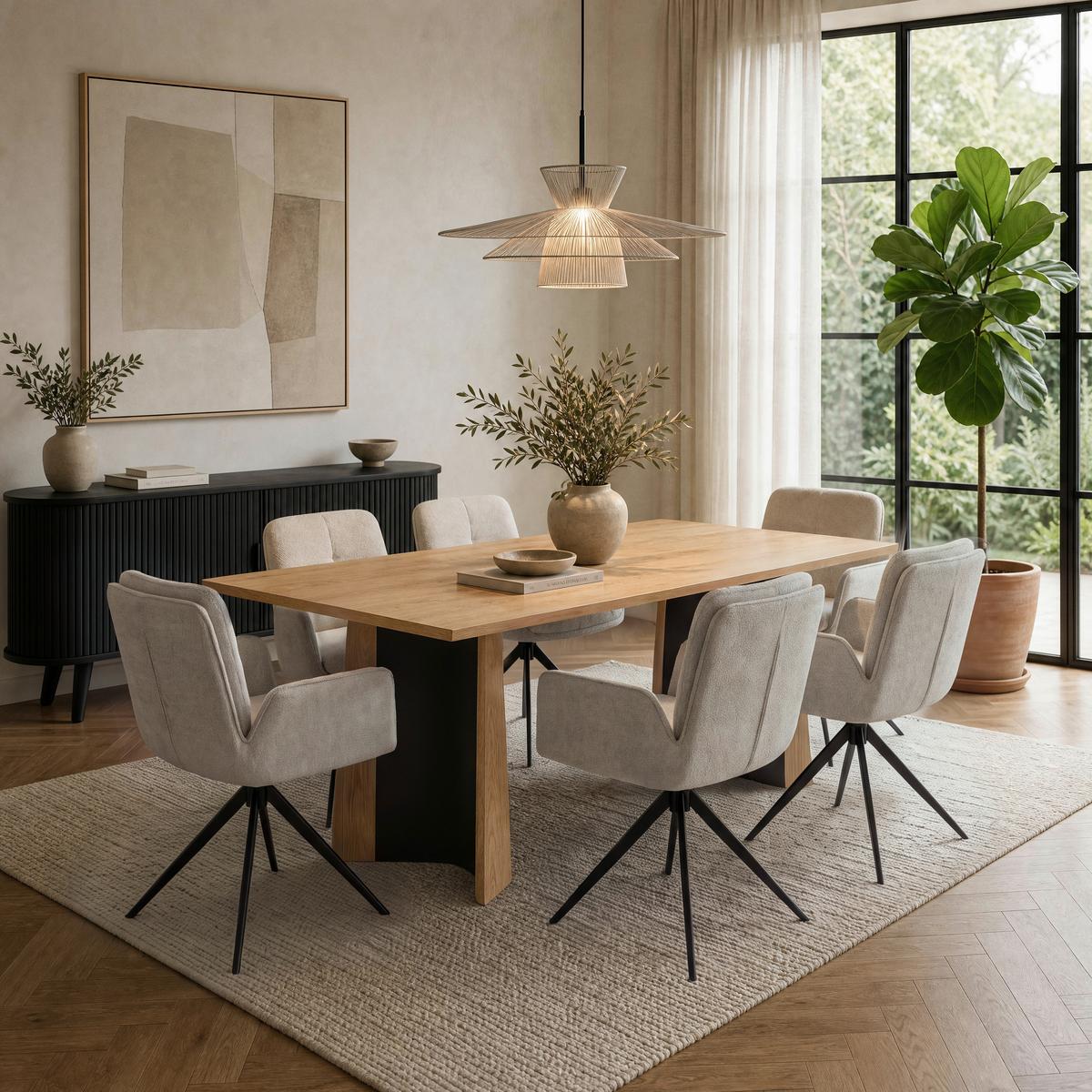 Armlehnstuhl Nalani Greige Webstoff Drehbar Gepolstert - Greige/Dunkelgrau, MODERN, Textil/Metall (58/86/62cm) - Bessagi Home