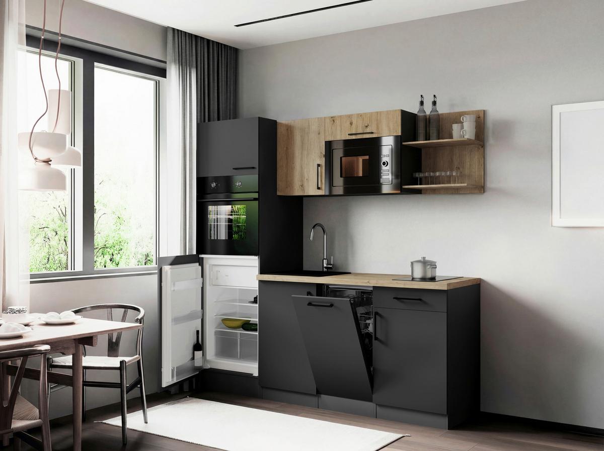 Küchenblock Oliver m. Geräten Grau - Eiche Artisan/Grau, Trend, Holzwerkstoff/Metall (205cm) - Respekta