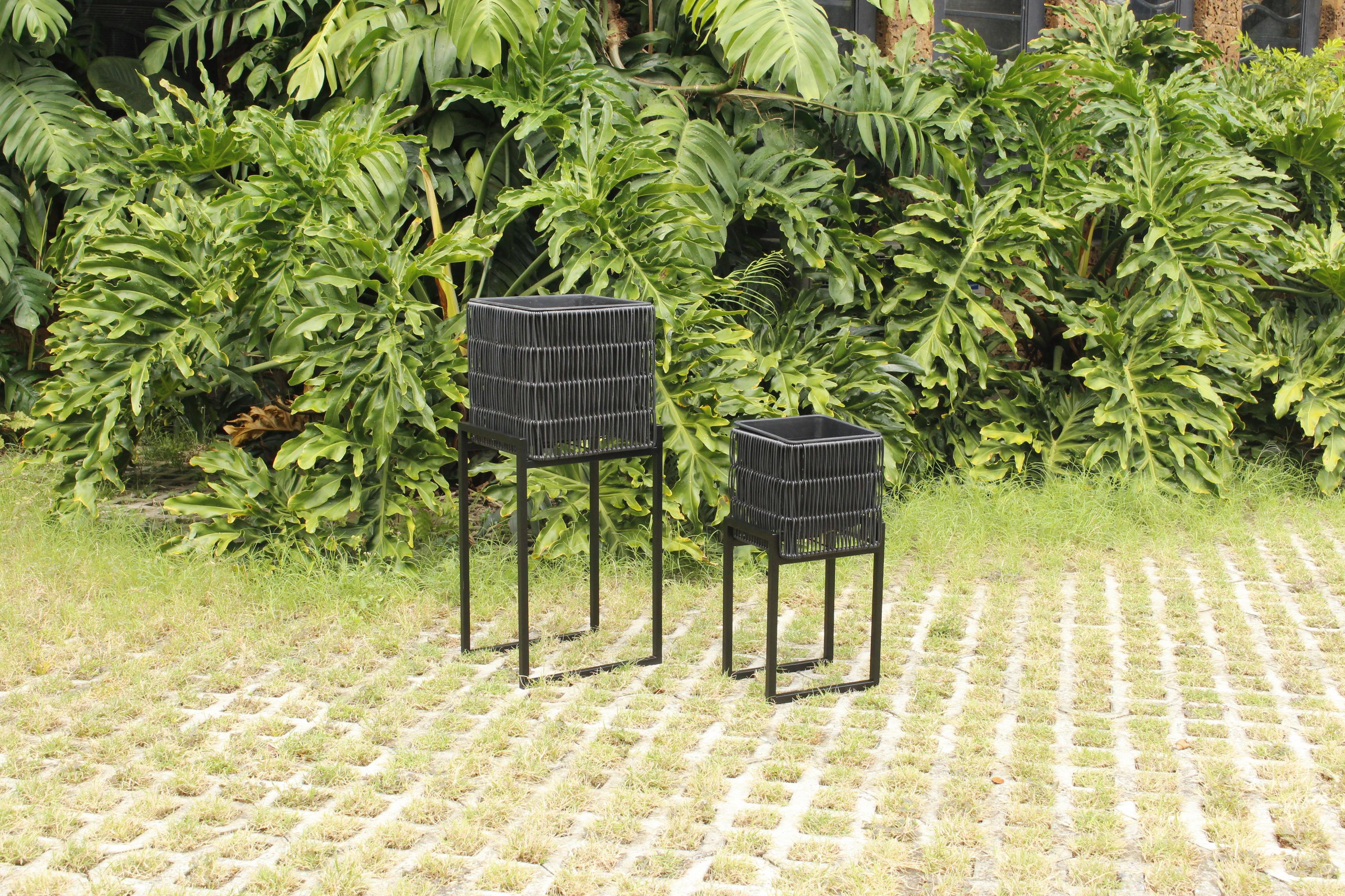 Übertopf-Set Flora Schwarz, 2er Set - Schwarz, Kunststoff/Metall - Mömax