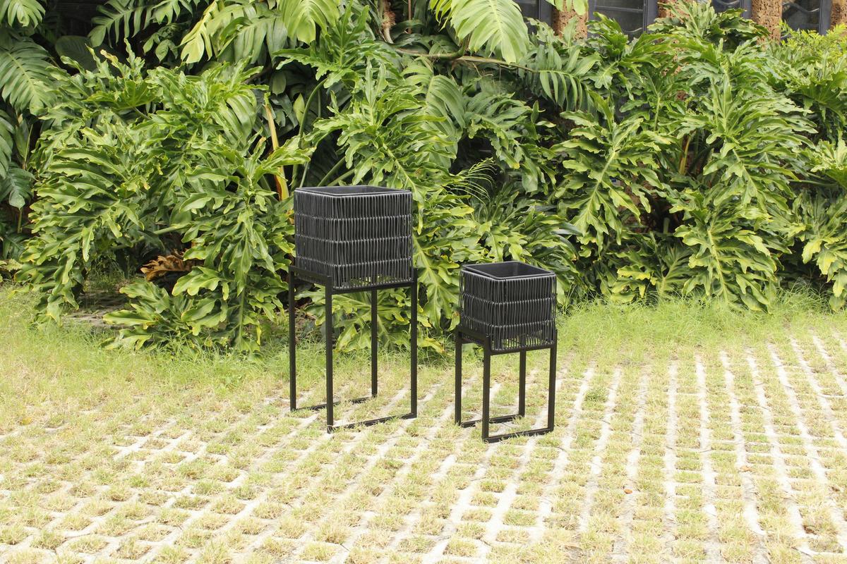 Übertopf-Set Flora Schwarz, 2er Set - Schwarz, Kunststoff/Metall - Mömax