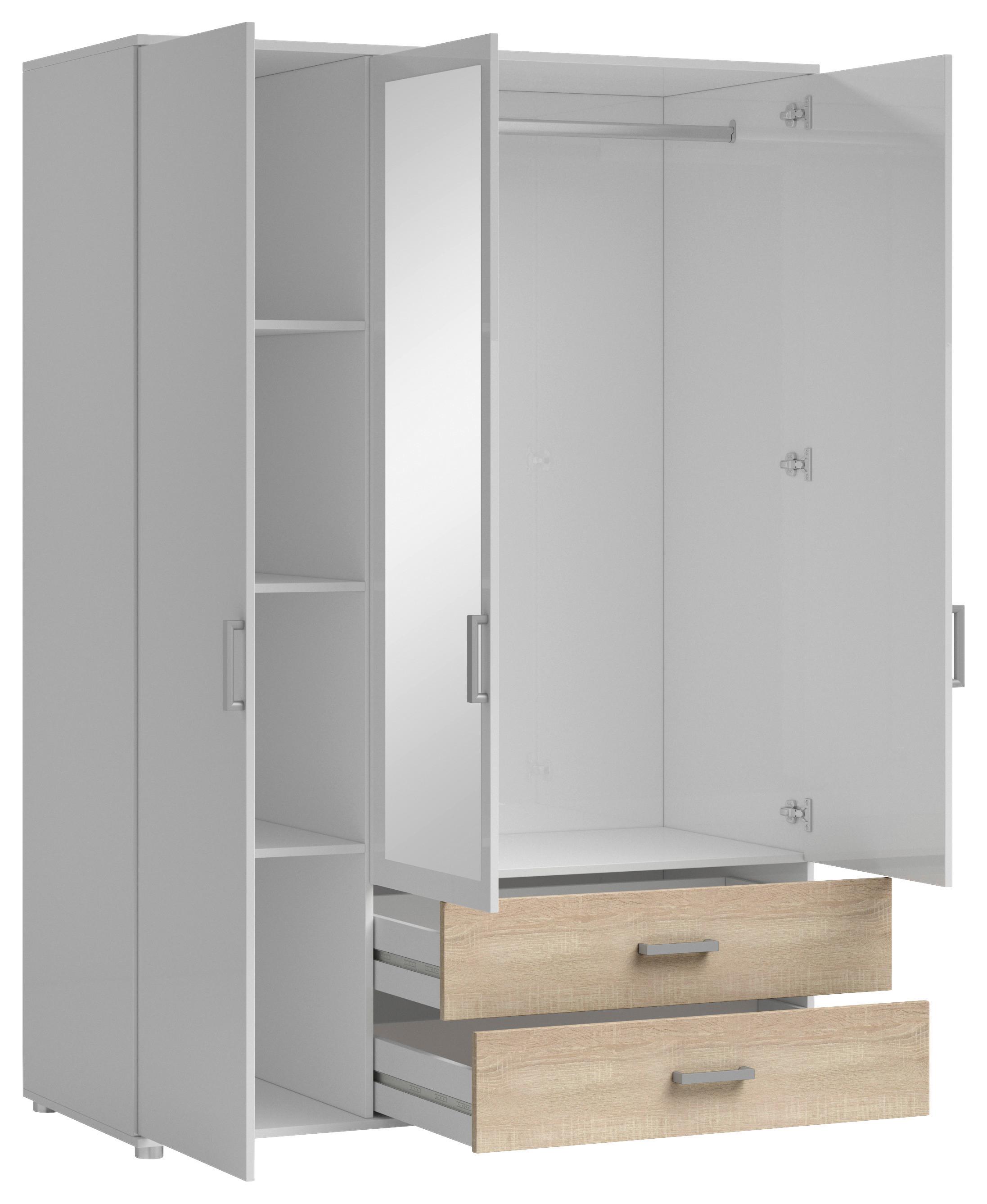Omara S Klasičnimi Vrati Ivar, Bela, Barva Hrasta - bela/barve aluminija, Moderno, umetna masa/leseni material (125/190/51cm) - MID.YOU
