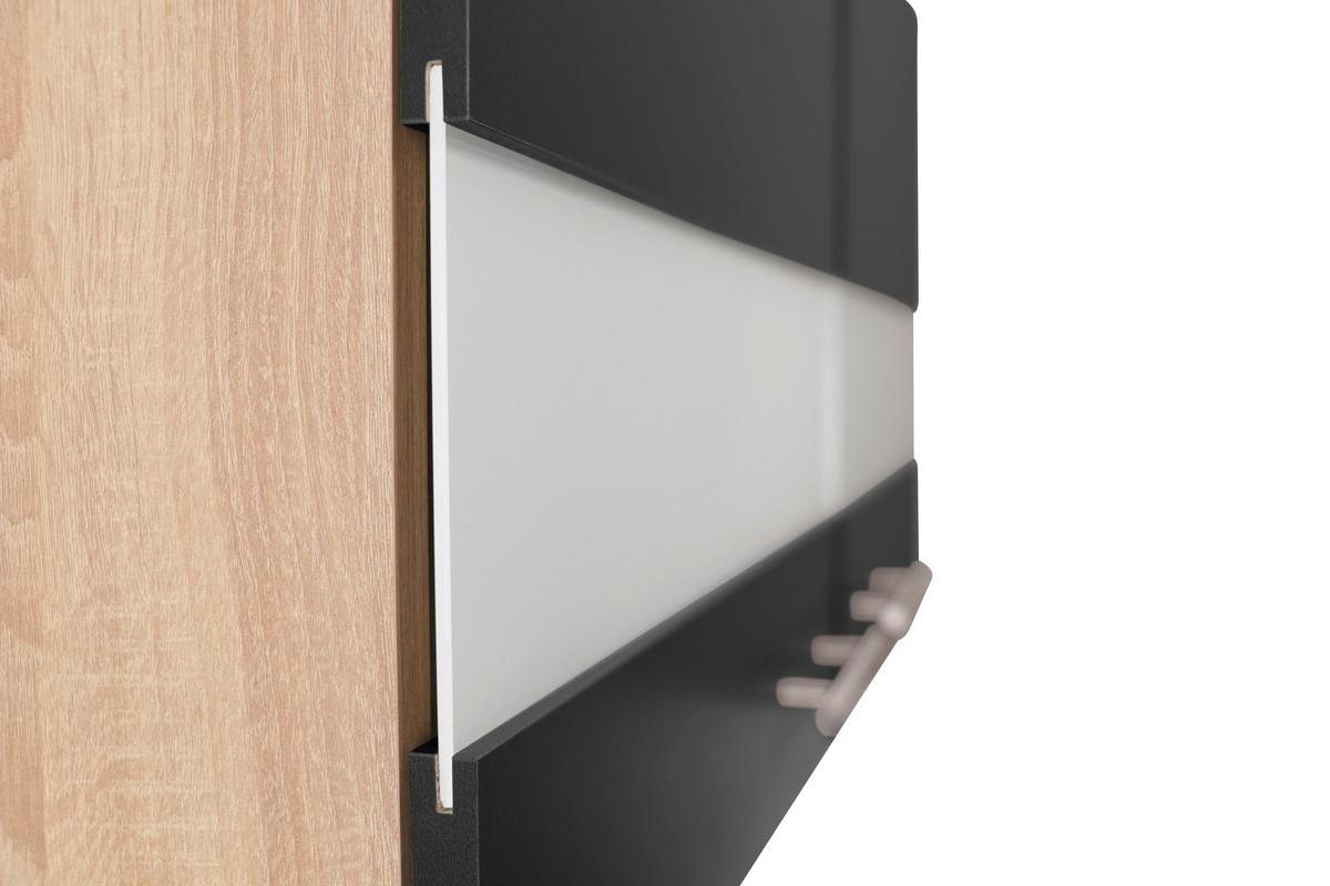 Kuhinjska Zgornja Omarica Merle, Barva Hrasta, Črna - srebrne barve/črna, Basics, kovina/steklo (110/56,1/34,6cm) - Respekta