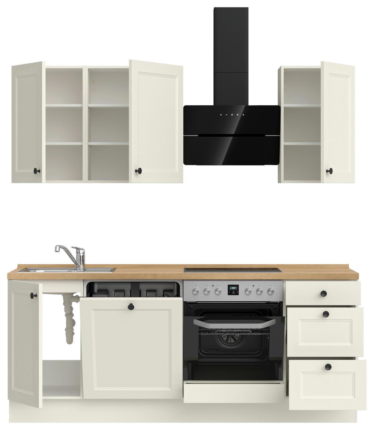 Küchenblock Cascada High m. Geräten Weiß - Eichefarben/Schwarz, MODERN, Holzwerkstoff/Metall (210cm) - Nobilia