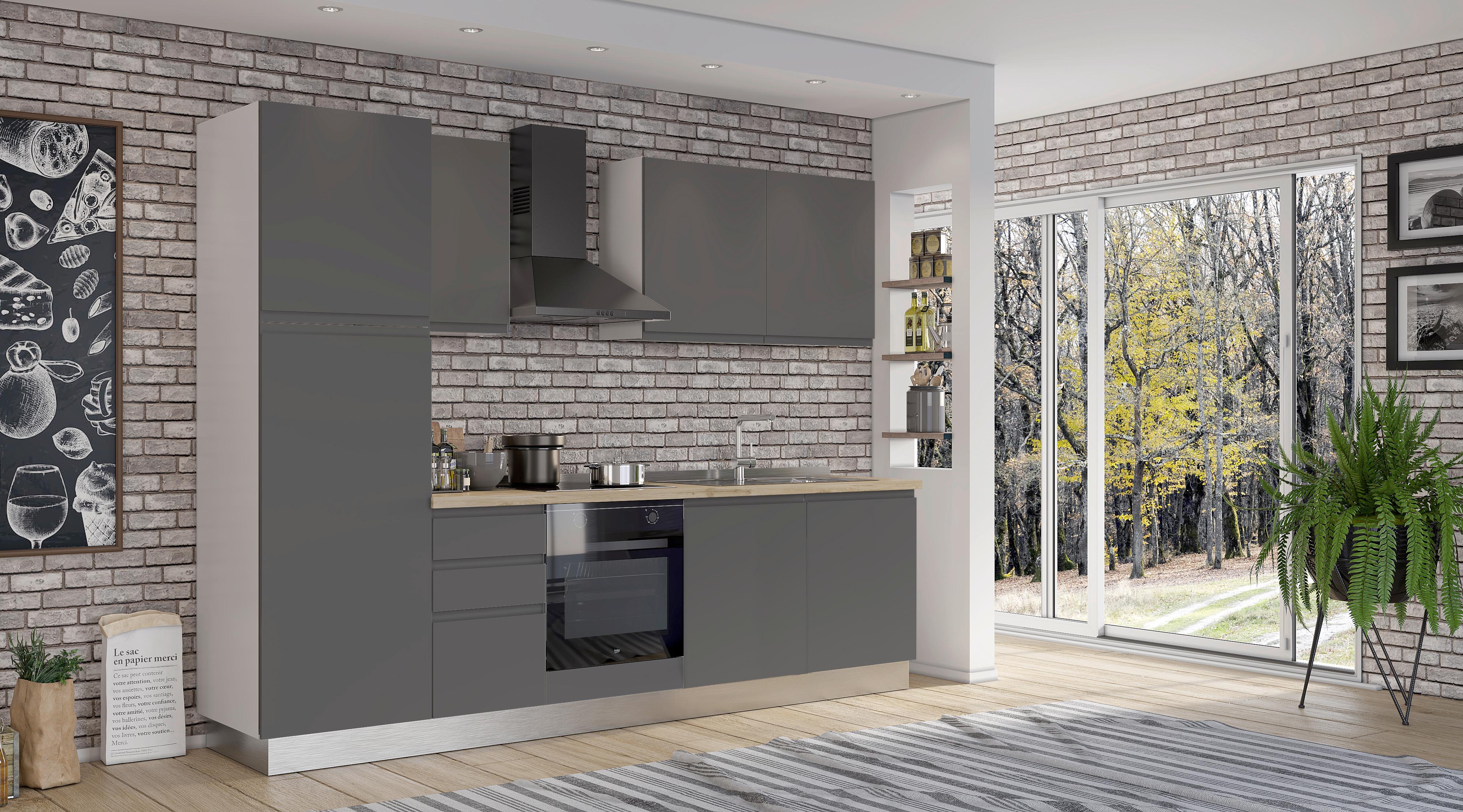 Blok Kuhinja Sa Uređajima Gilda Gola - sivo-braon/bela, Moderno, drvo/pločasti materijal (285/216/60cm) - Modern Living