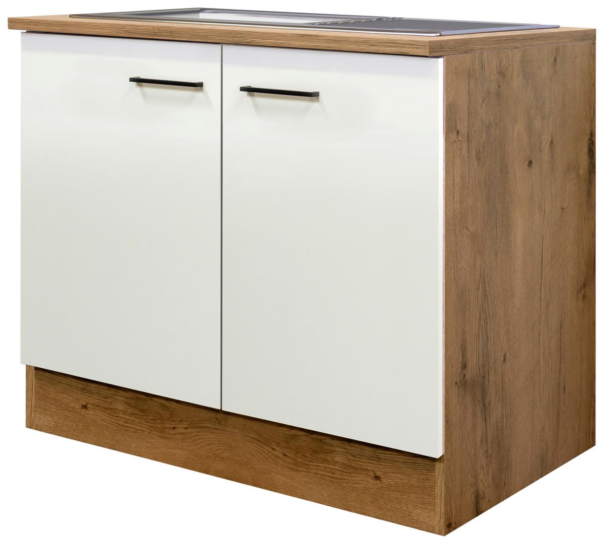 Spülenunterschrank Avila Eichefarben/Magnolie - Eichefarben/Magnolie, KONVENTIONELL, Holzwerkstoff/Metall (100/85/57cm) - FlexWell