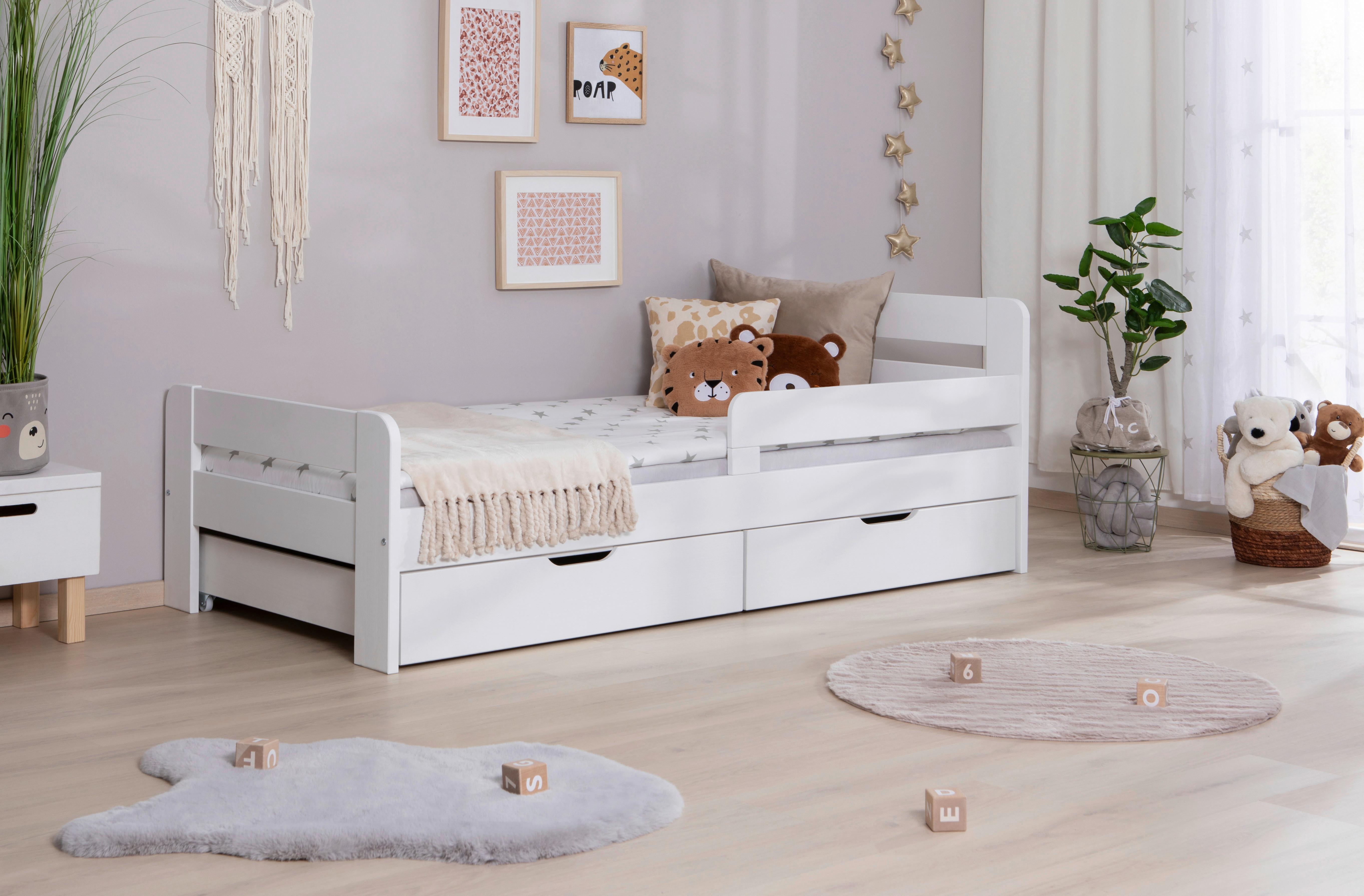 Bett Bennet mit Schubkasten ca. 90x200 Weiß - Naturfarben/Weiß, MODERN, Holz/Textil (90/200cm) - MID.YOU
